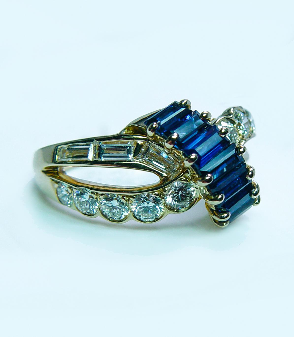 Oscar Heyman Saphir Baguette Diamant Ring 18K Gold Designer signiert Estate Damen im Angebot