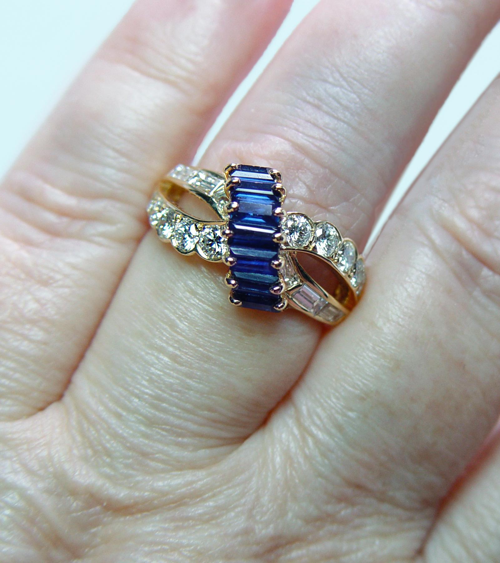 Oscar Heyman Saphir Baguette Diamant Ring 18K Gold Designer signiert Estate im Angebot 1