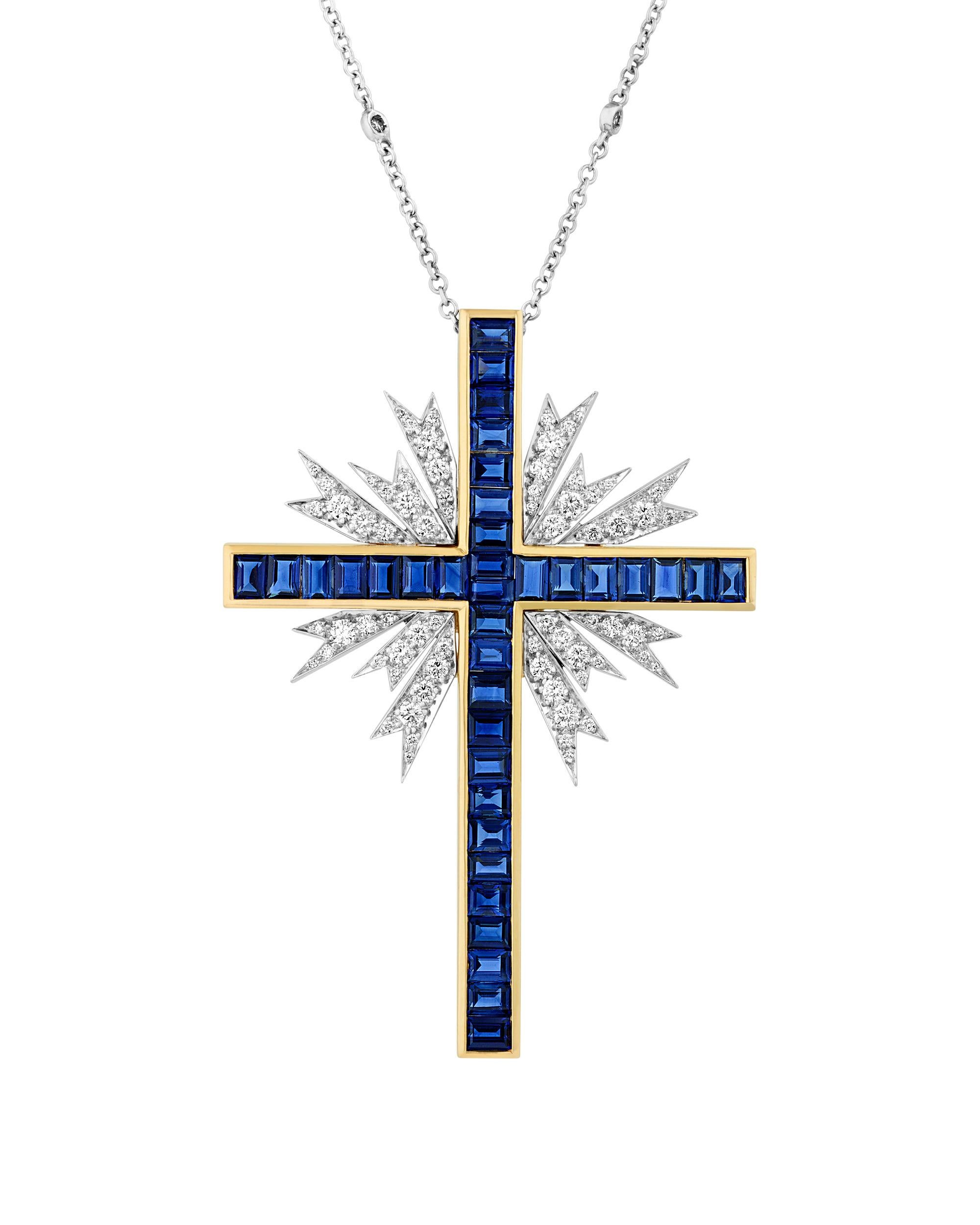 Moderne Oscar Heyman Pendentif croix en saphir, 12,39 carats