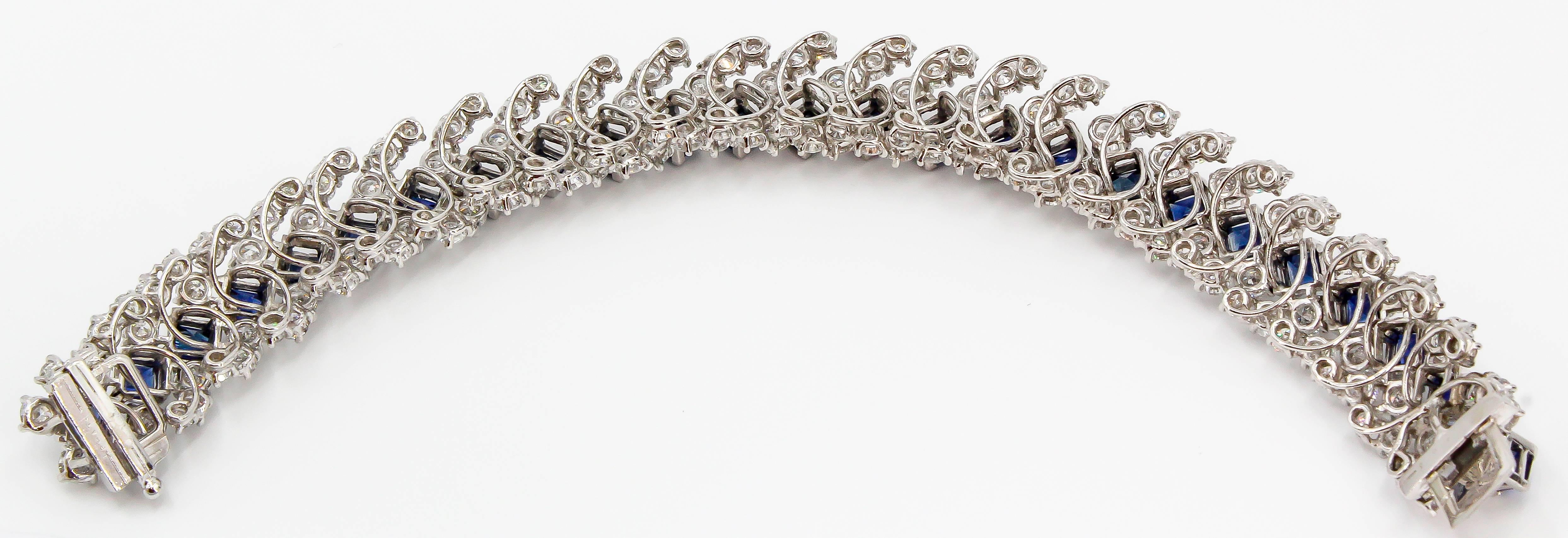 Oscar Heyman Sapphire Diamond and Platinum Bracelet In Excellent Condition In New York, NY