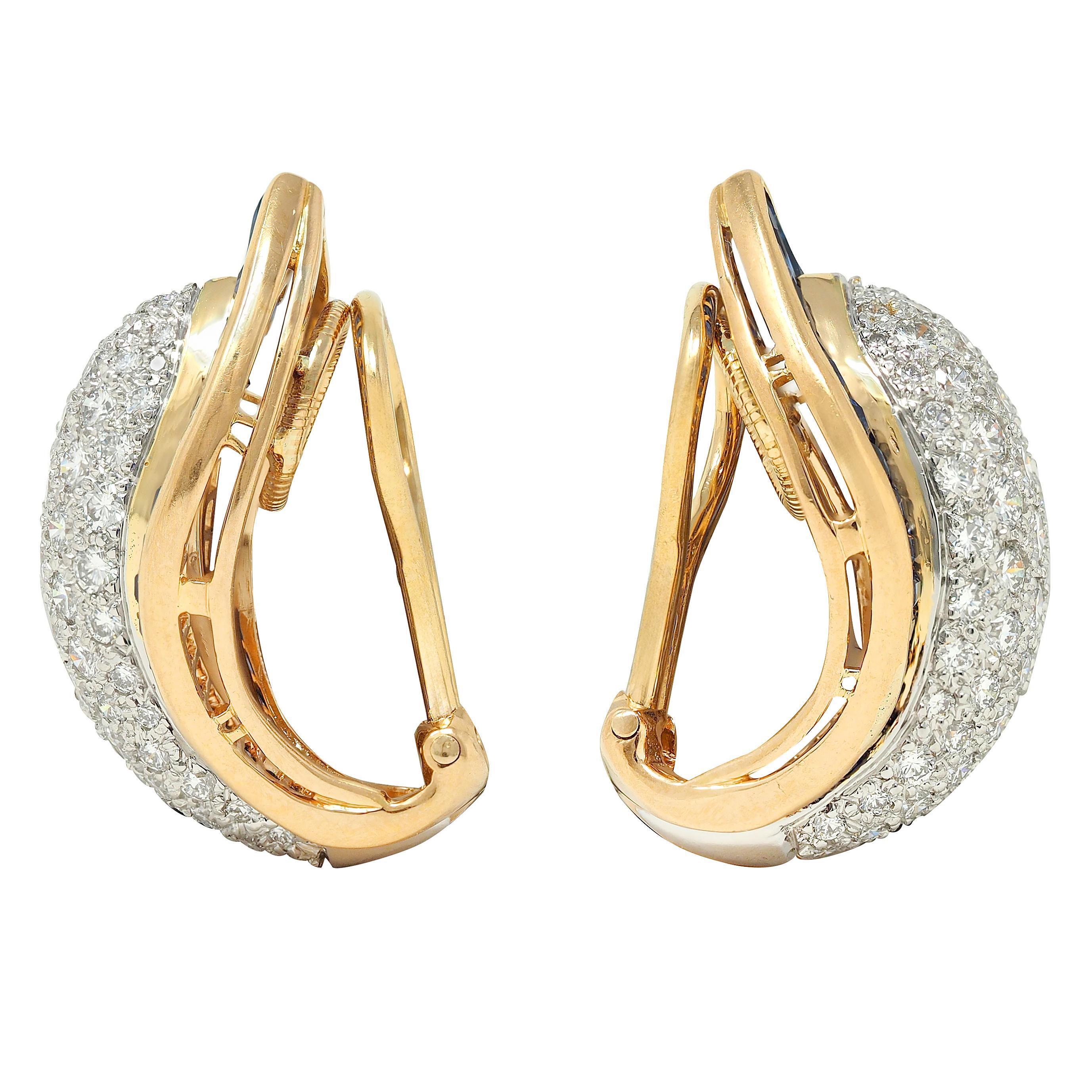 Baguette rastremato Oscar Heyman Orecchini a clip d'epoca con zaffiro e diamante in platino e oro 18 carati in vendita