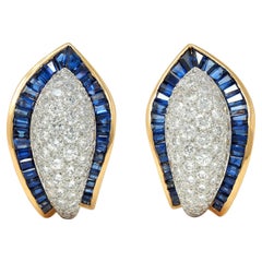 Oscar Heyman, boucles d'oreilles clip vintage en or 18 carats, platine, saphir et diamants