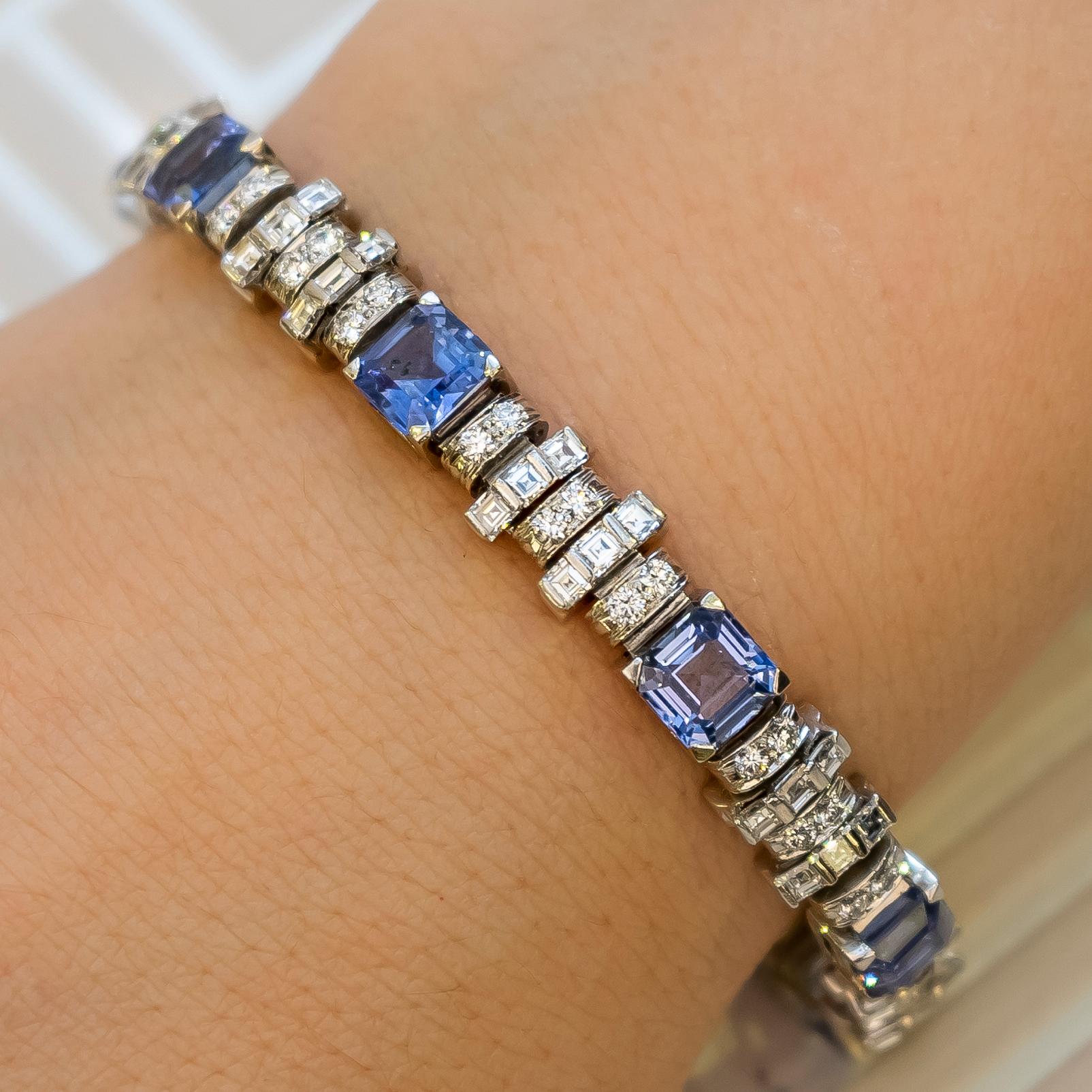Oscar Heyman Sapphire Diamond Platinum Bracelet In Good Condition In London, GB