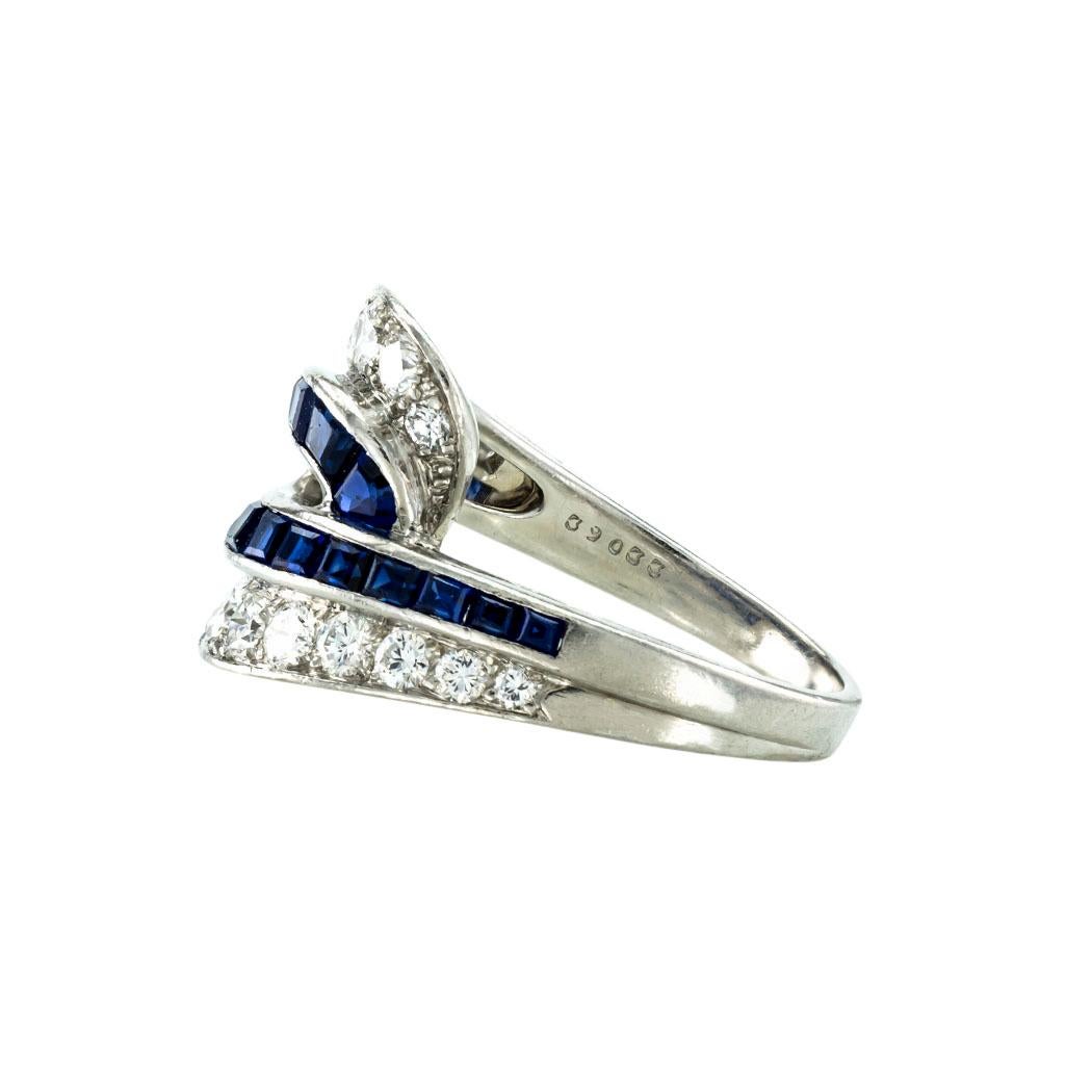 Modernist Oscar Heyman Sapphire Diamond Platinum Ring