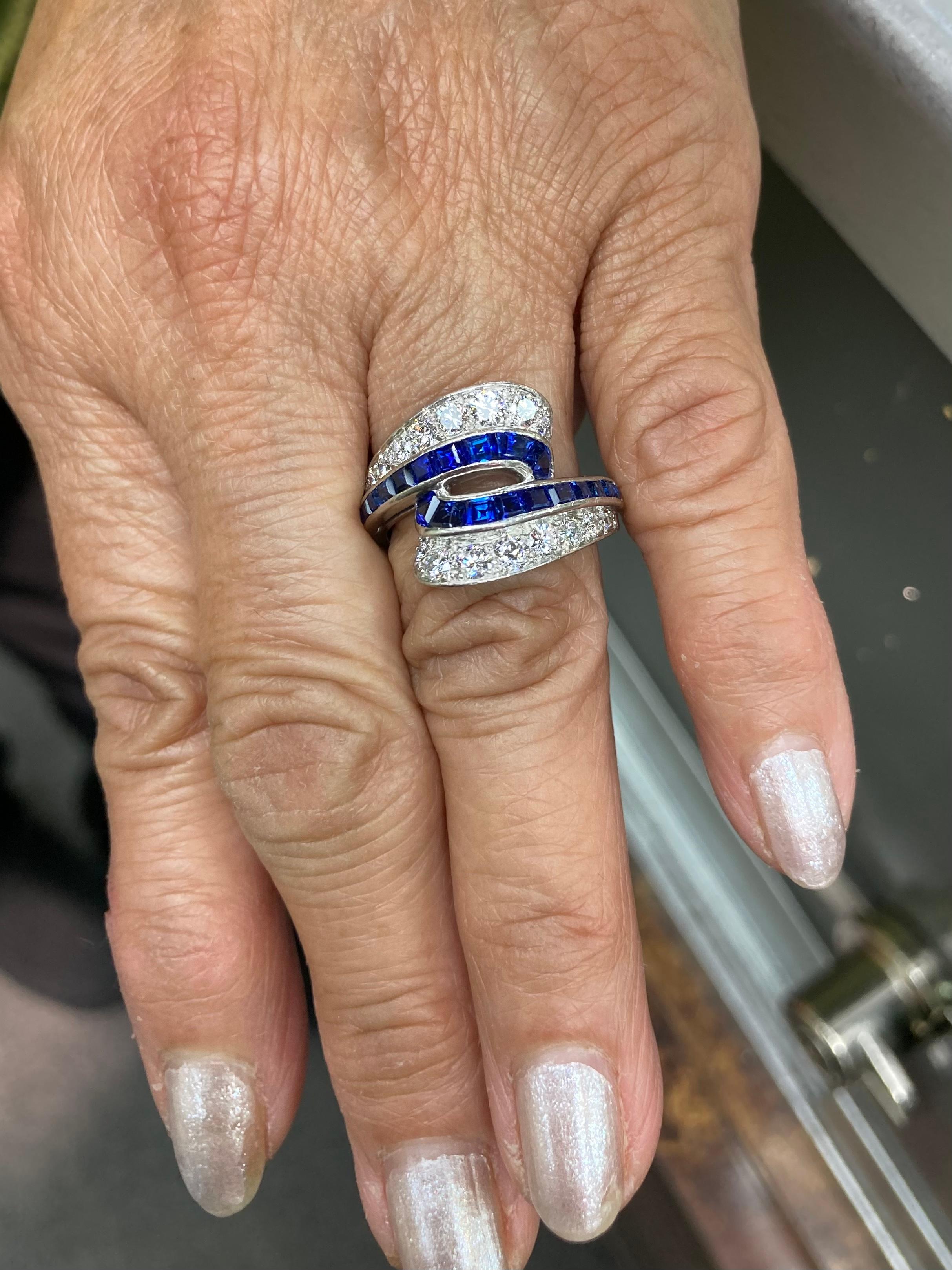 Oscar Heyman Sapphire Diamond Platinum Ring In Good Condition In Los Angeles, CA