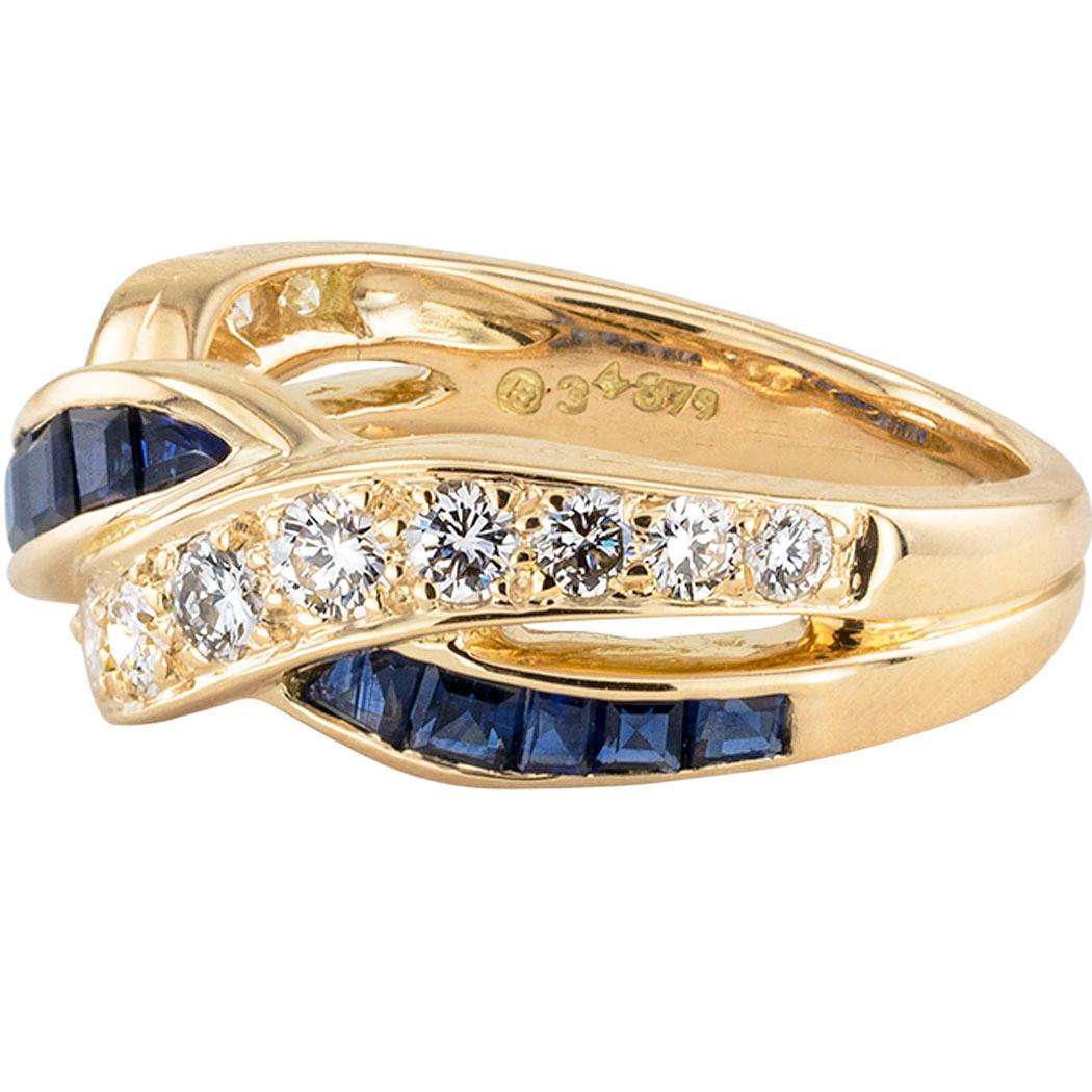 Round Cut Oscar Heyman Sapphire Diamond Yellow Gold Ring Band