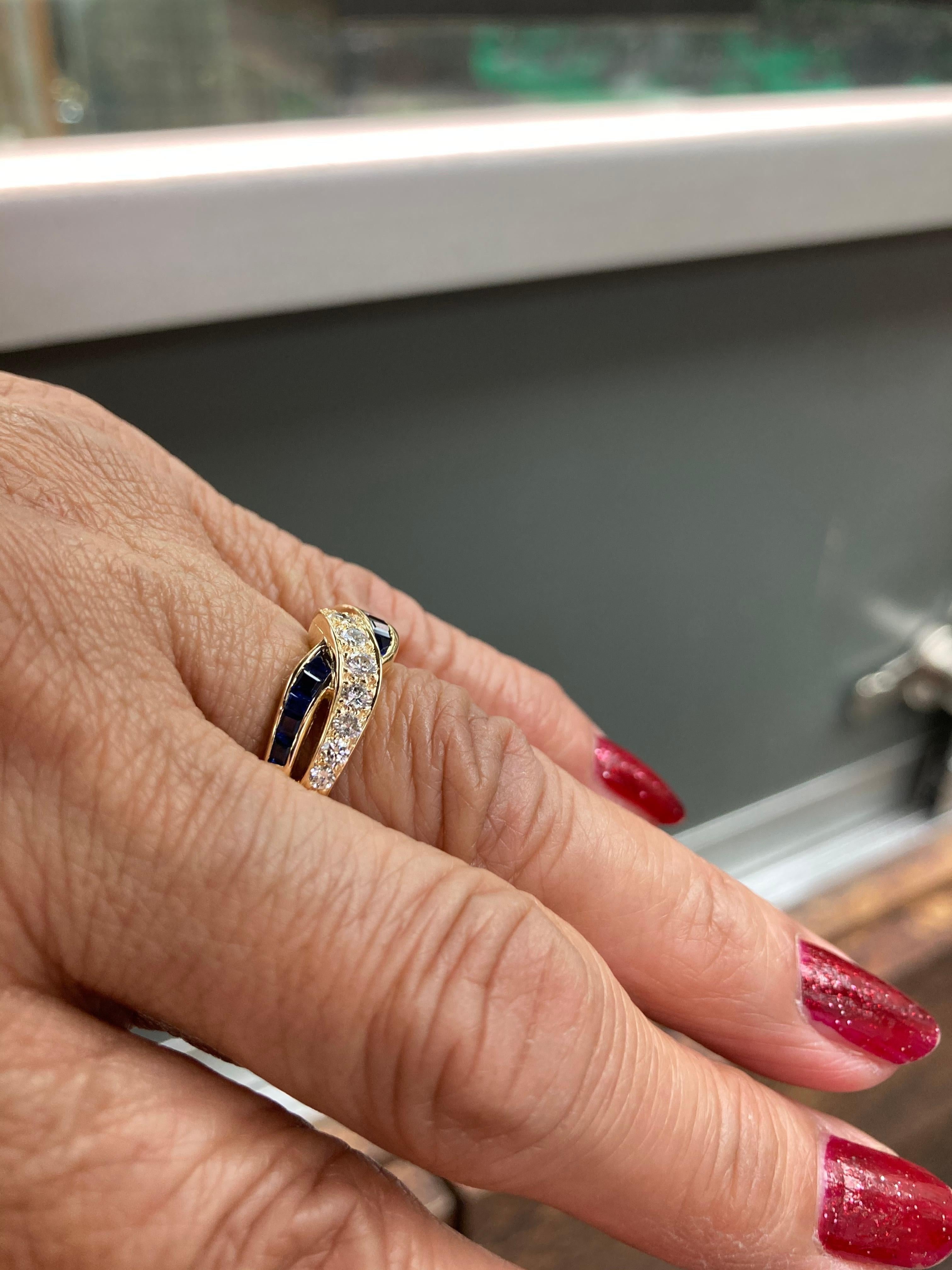 Oscar Heyman Sapphire Diamond Yellow Gold Ring Band In Good Condition In Los Angeles, CA