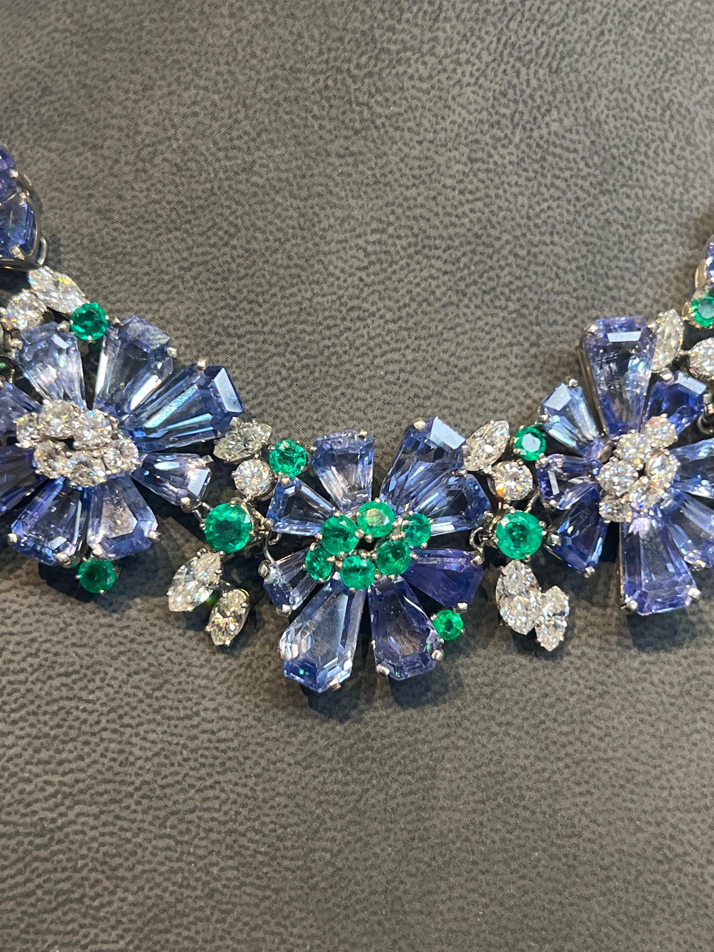 Oscar Heyman Sapphire Emerald and Diamond Necklace and Bracelet Set For Sale 7