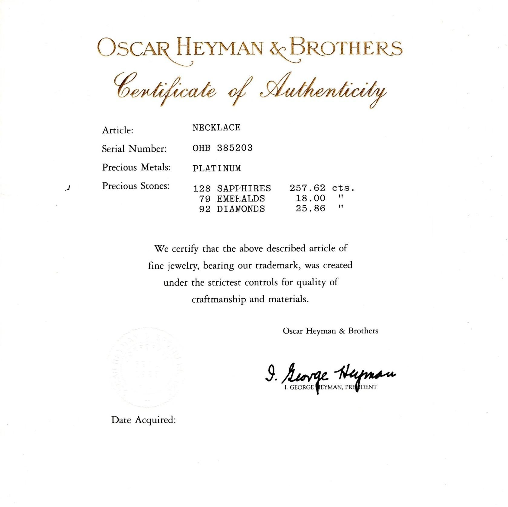 Oscar Heyman Sapphire Emerald and Diamond Necklace and Bracelet Set For Sale 14