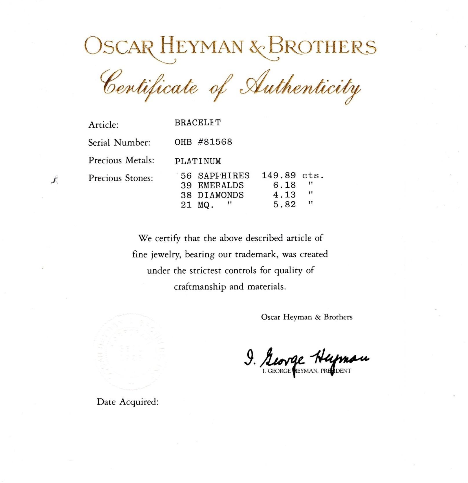 Oscar Heyman Sapphire Emerald and Diamond Necklace and Bracelet Set For Sale 15