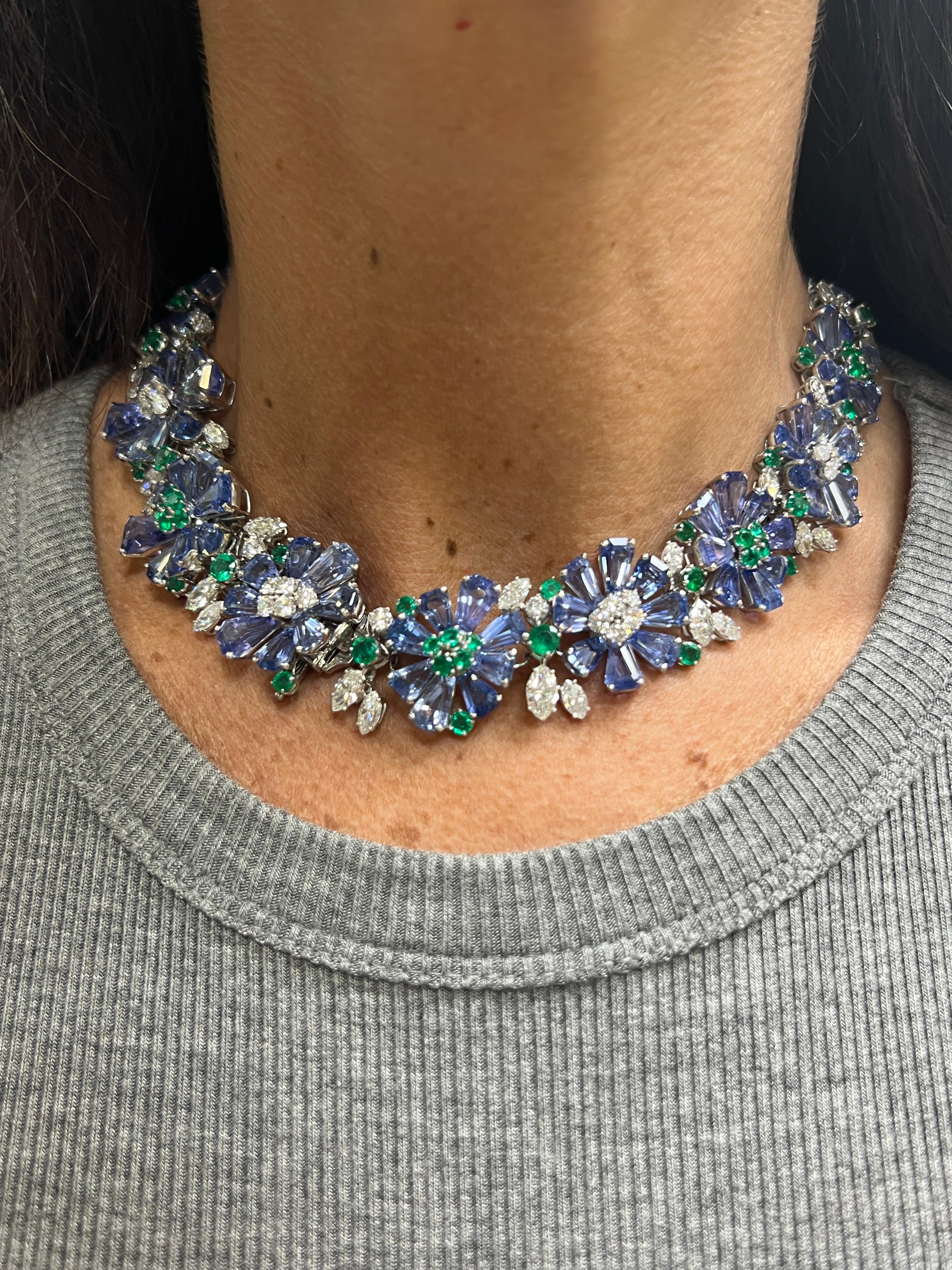 Emerald Cut Oscar Heyman Sapphire Emerald and Diamond Necklace and Bracelet Set For Sale