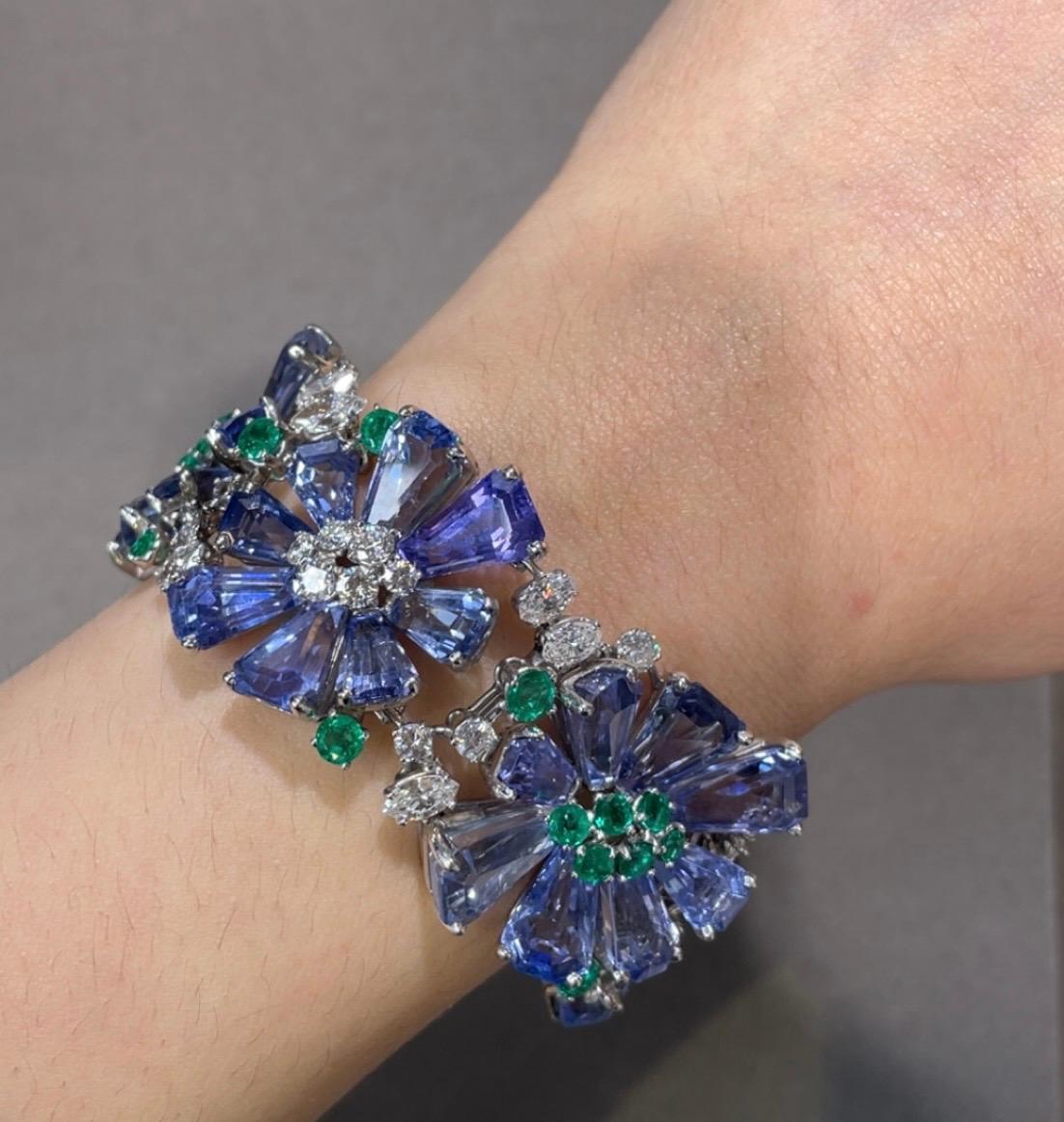 Women's Oscar Heyman Sapphire Emerald and Diamond Necklace and Bracelet Set For Sale