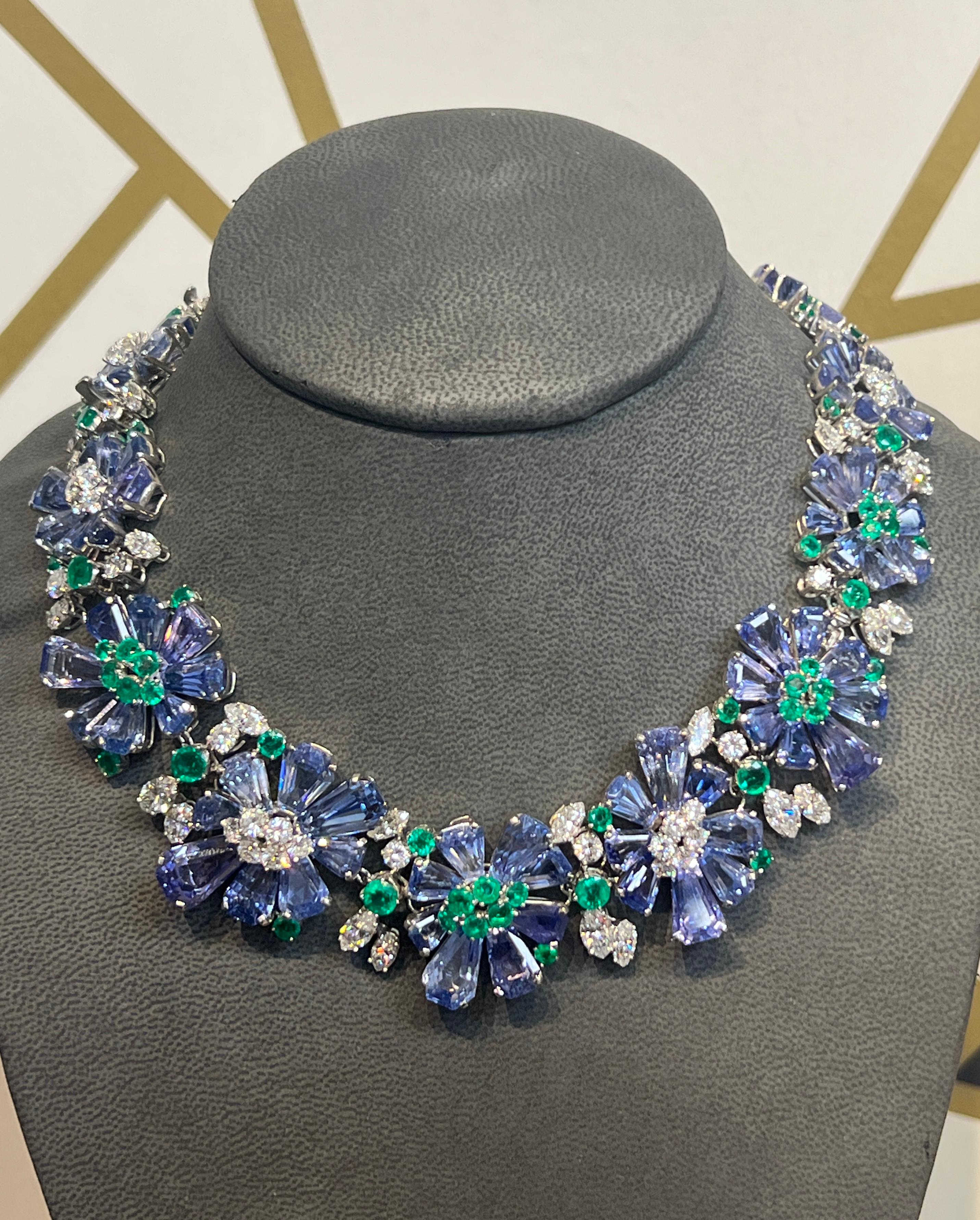 Oscar Heyman Sapphire Emerald and Diamond Necklace and Bracelet Set For Sale 1