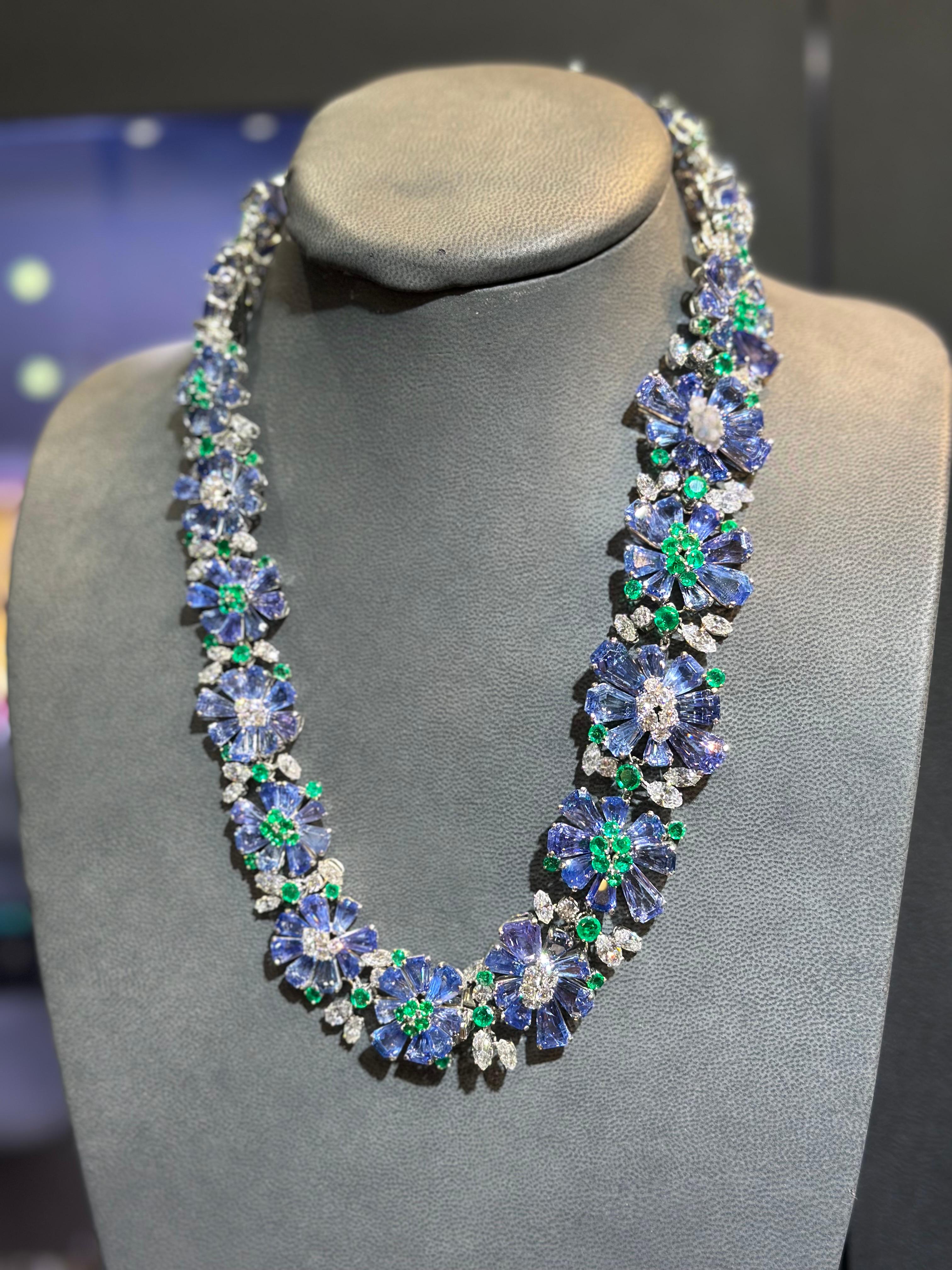 Oscar Heyman Sapphire Emerald and Diamond Necklace and Bracelet Set For Sale 2