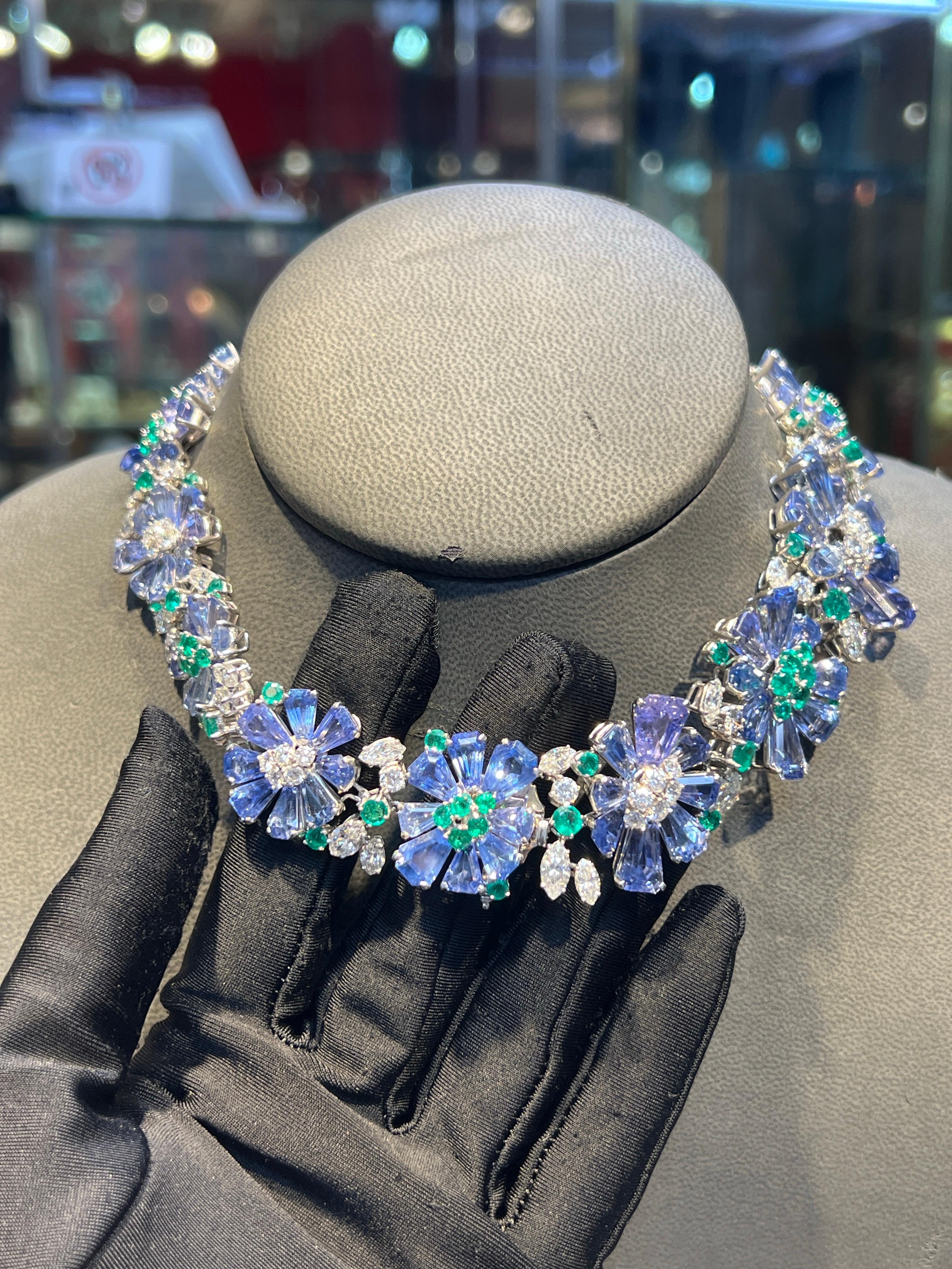 Oscar Heyman Sapphire Emerald and Diamond Necklace and Bracelet Set For Sale 4