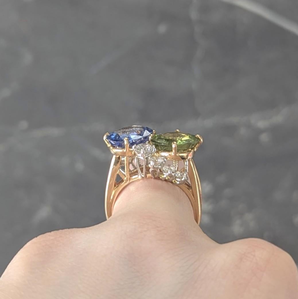 Oscar Heyman Zaffiro Peridoto Diamante Platino Oro 18K Anello Vintage Toi-Et-Moi in vendita 6