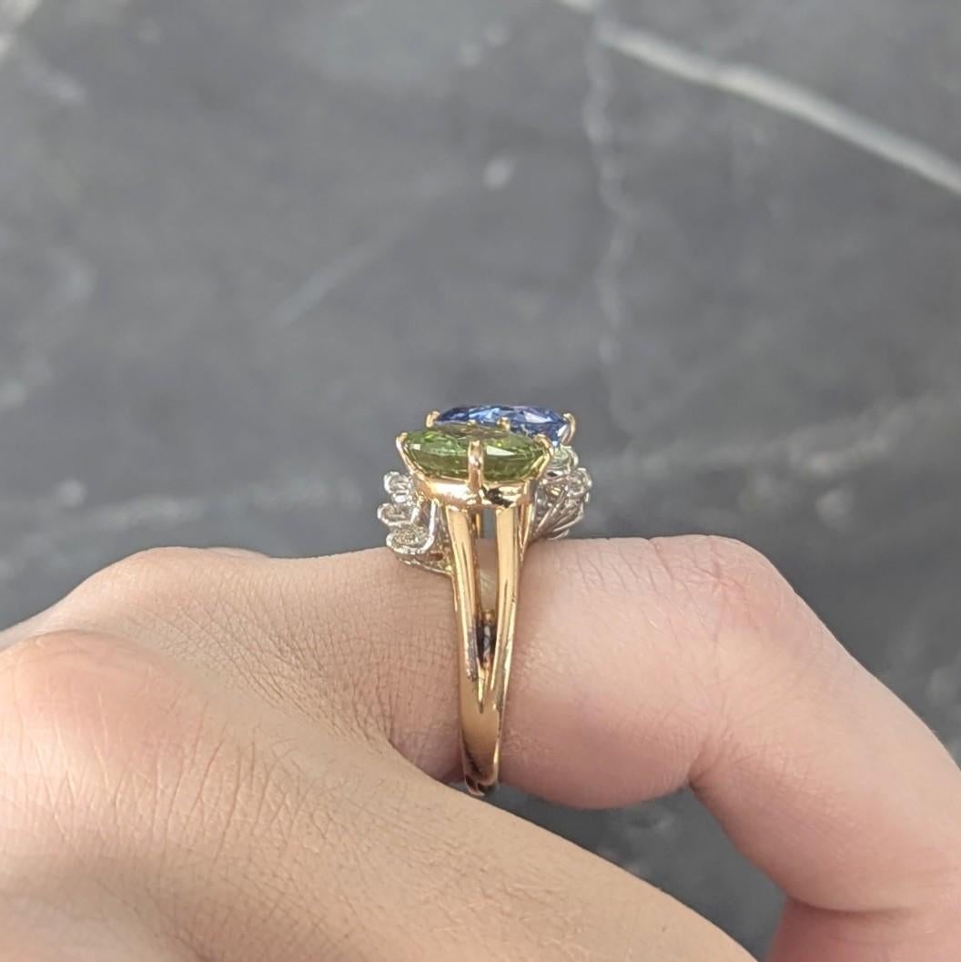 Oscar Heyman Zaffiro Peridoto Diamante Platino Oro 18K Anello Vintage Toi-Et-Moi in vendita 7