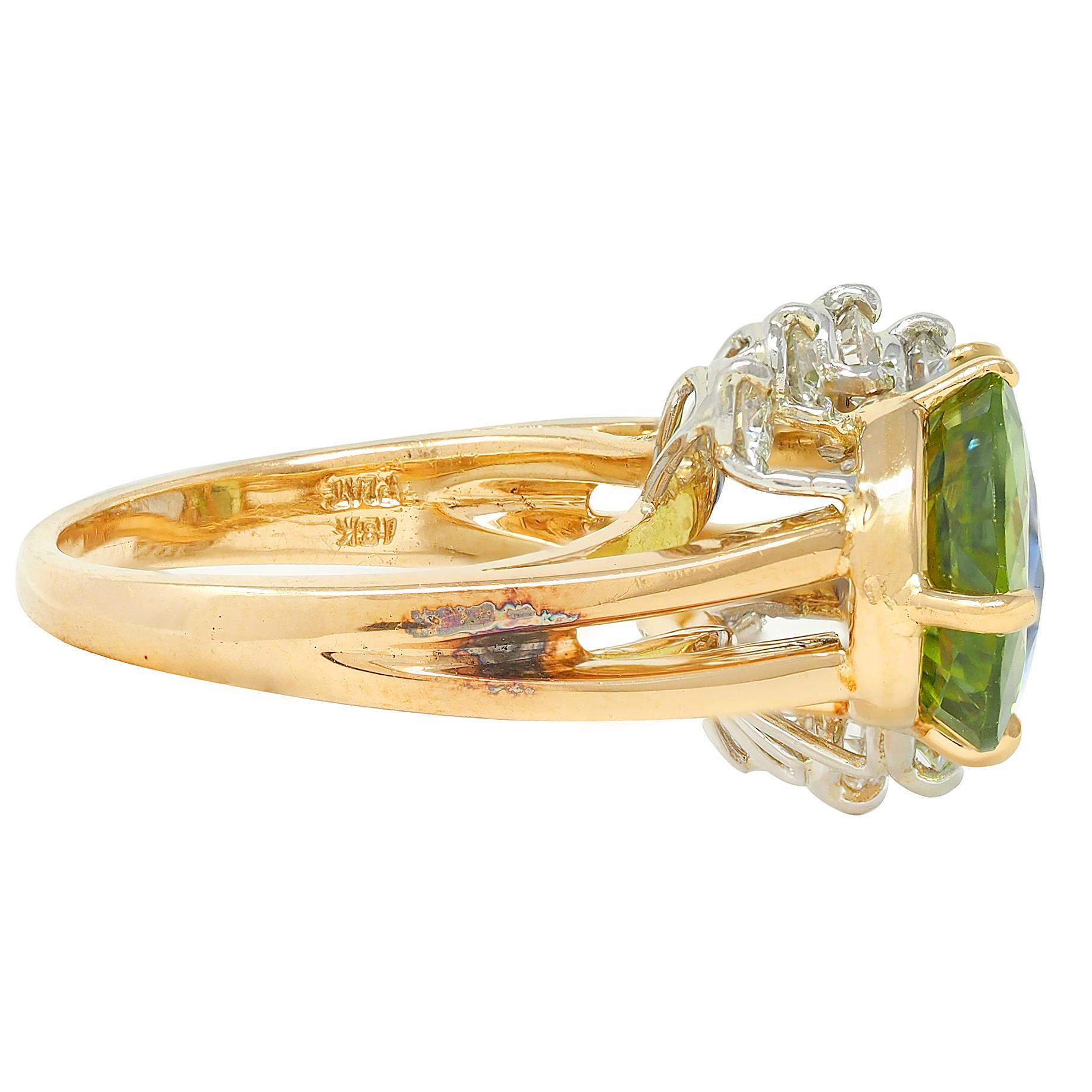 Oscar Heyman Zaffiro Peridoto Diamante Platino Oro 18K Anello Vintage Toi-Et-Moi In condizioni ottime in vendita a Philadelphia, PA