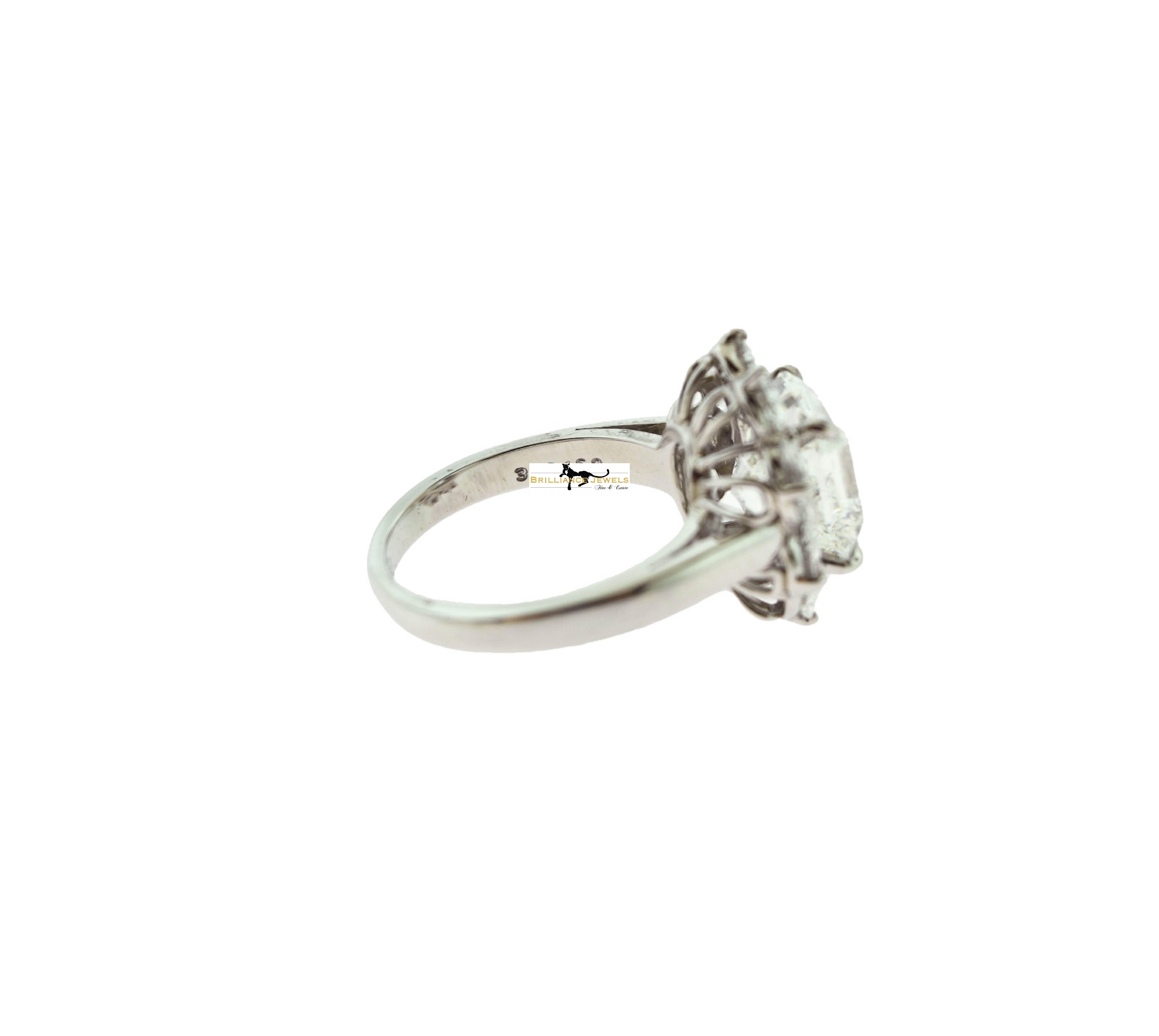 Oscar Heyman Square Emerald Cut and Round Diamond Engagement Platinum Ring For Sale 1