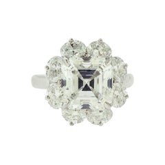 Oscar Heyman Square Emerald Cut and Round Diamond Engagement Platinum Ring