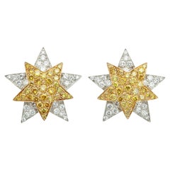 Oscar Heyman Star Yellow Diamond Earrings Platinum and 18k Gold