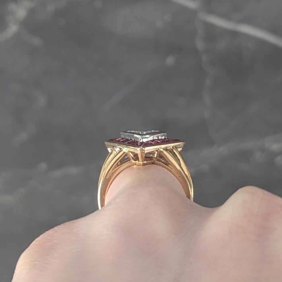 Oscar Heyman Trilliant Cut Diamond Ruby Platinum 18K Gold Triangle Halo Ring For Sale 5