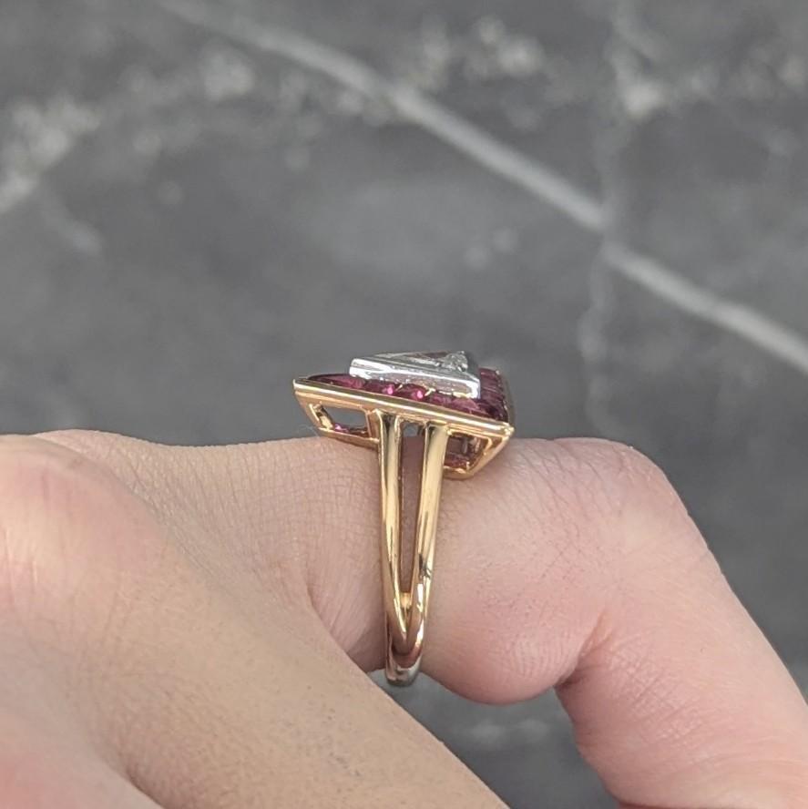 Oscar Heyman Trilliant Cut Diamond Ruby Platinum 18K Gold Triangle Halo Ring For Sale 6