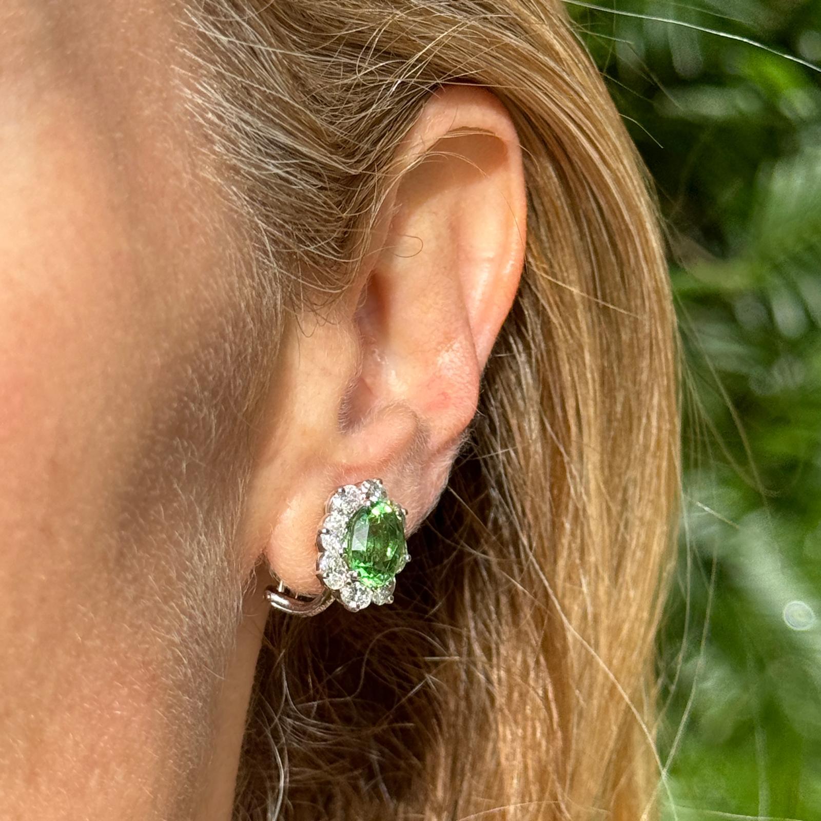Oval Cut Oscar Heyman Tsavorite Diamond Estate Lever-Back Earrings Certified