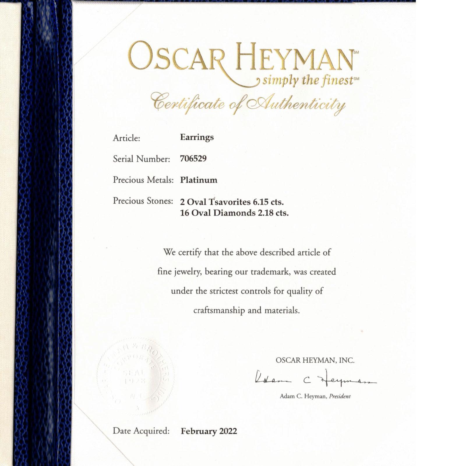 Oscar Heyman Tsavorite Diamond Estate Lever-Back Earrings Certified 2