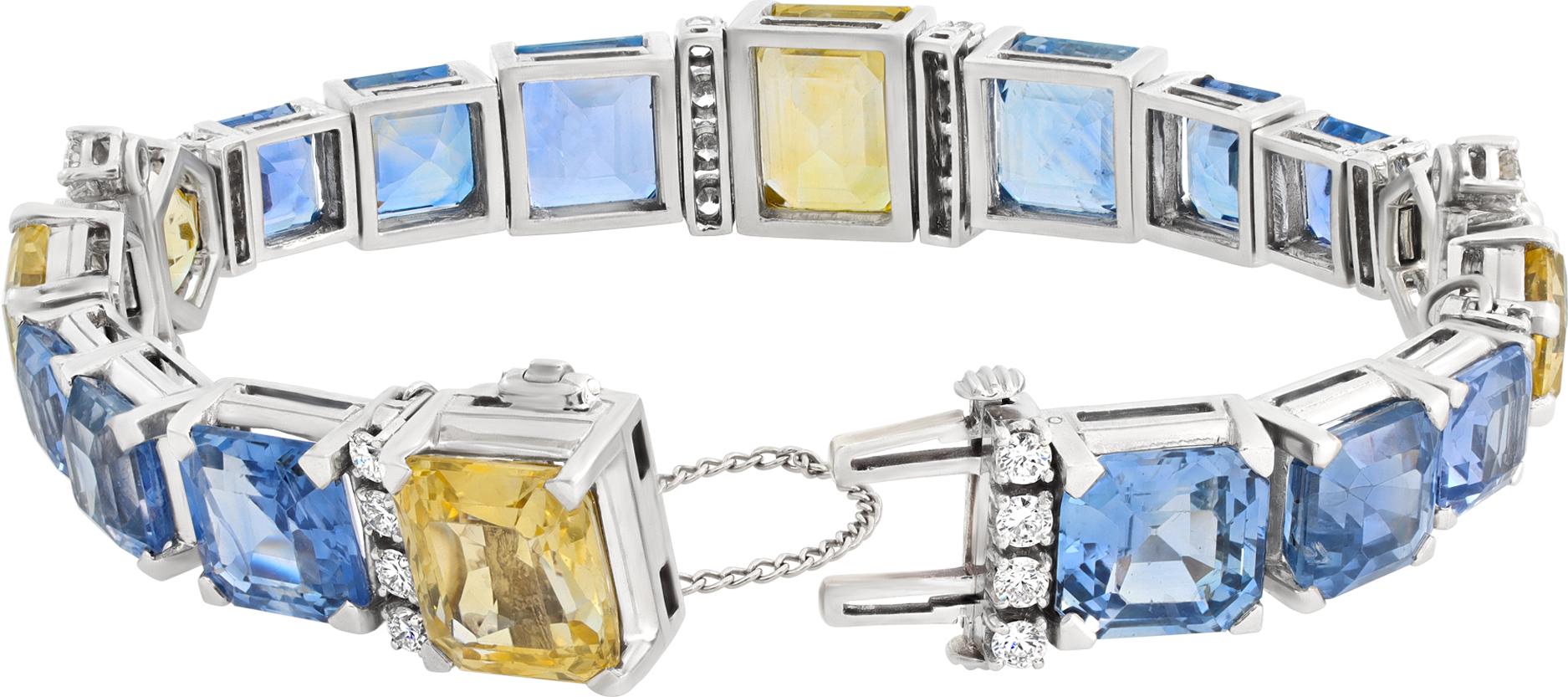 Oscar Heyman Vintage Blue and Yellow Ceylon Sapphire Diamond Platinum Bracelet For Sale 1