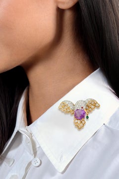 Oscar Heyman Vintage Ceylon Sapphire Multi-Gem Platinum 18K Hummingbird Brooch