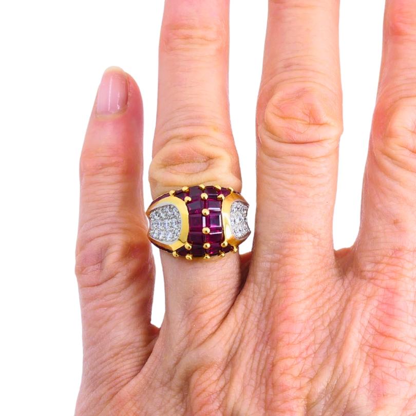 Oscar Heyman Vintage Cocktail Ring Gold Platinum Ruby Diamond Estate Jewelry In Good Condition For Sale In Beverly Hills, CA