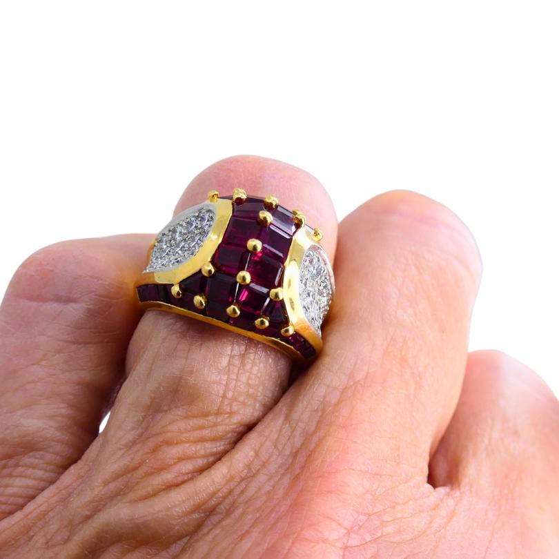 Women's Oscar Heyman Vintage Cocktail Ring Gold Platinum Ruby Diamond Estate Jewelry For Sale