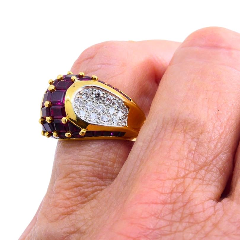 Oscar Heyman Vintage Cocktail Ring Gold Platinum Ruby Diamond Estate Jewelry For Sale 1