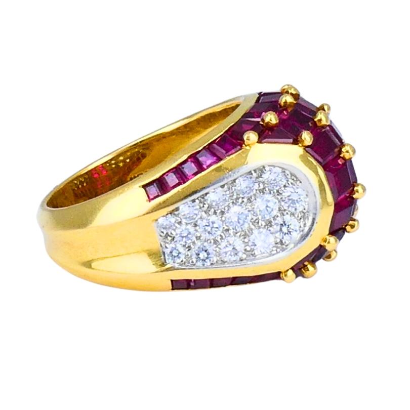 Oscar Heyman Vintage Cocktail Ring Gold Platinum Ruby Diamond Estate Jewelry For Sale 2