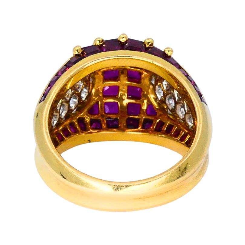 Oscar Heyman Vintage Cocktail Ring Gold Platinum Ruby Diamond Estate Jewelry For Sale 3