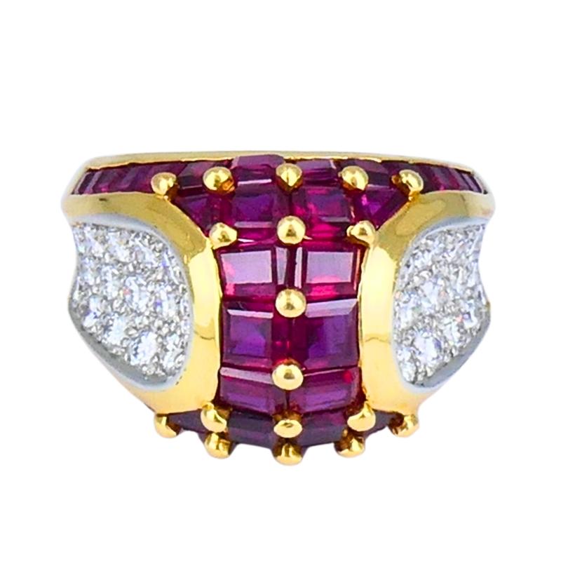 Oscar Heyman Vintage Cocktail Ring Gold Platinum Ruby Diamond Estate Jewelry For Sale