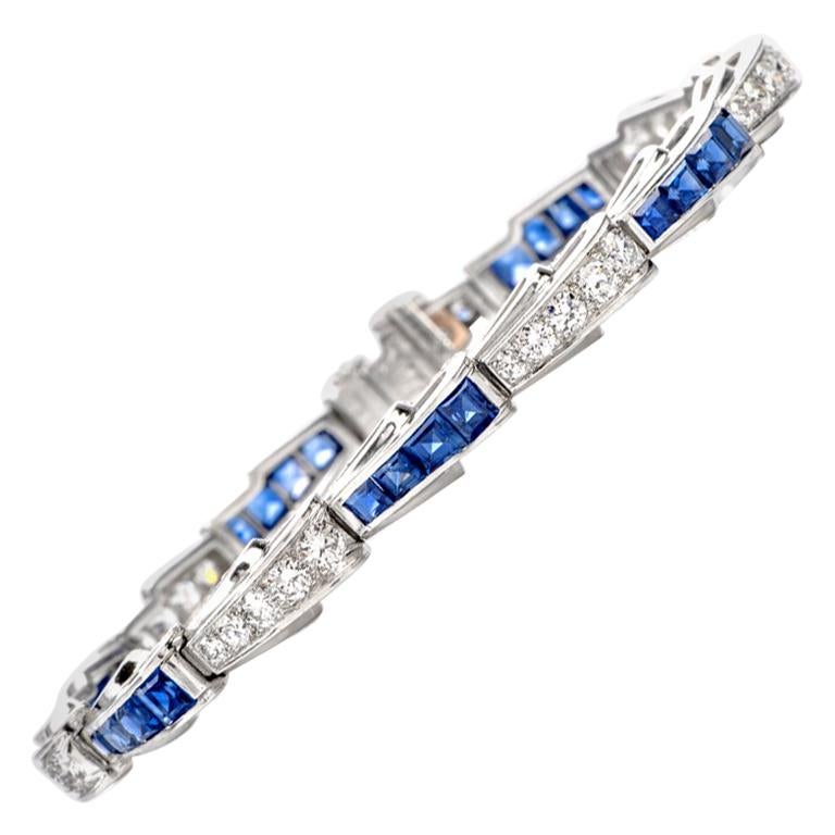 Oscar Heyman Vintage Diamond Sapphire Platinum Serpent Motif Bracelet