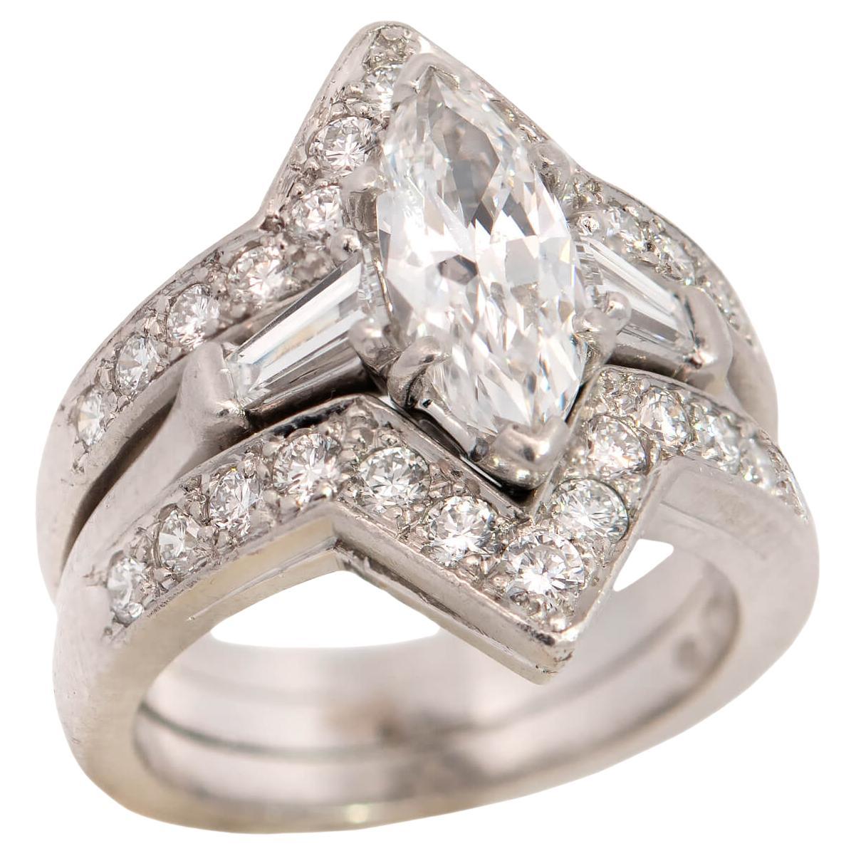 OSCAR HEYMAN Vintage Platinum Marquise Diamond Engagement Suite 1.00ct For Sale