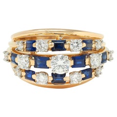 Oscar Heyman Anillo de Cóctel Vintage Zafiro Diamante Oro Amarillo 18 Kilates Cúpula
