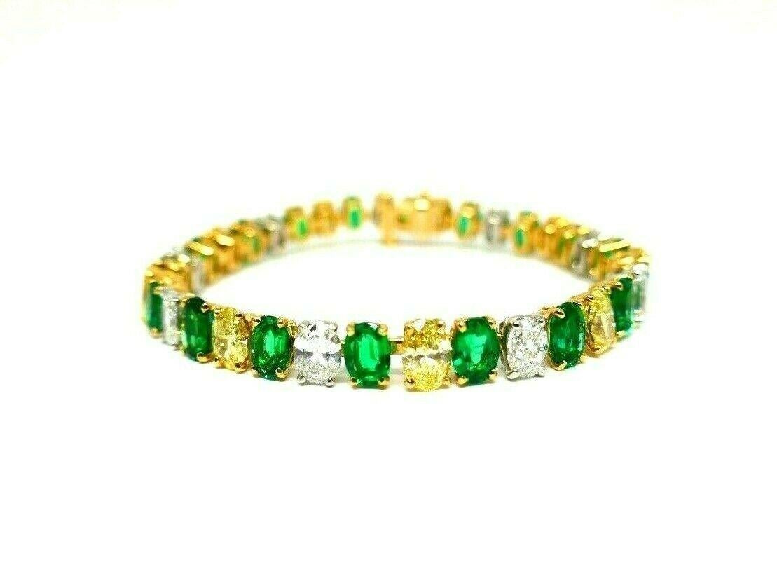 Oval Cut Oscar Heyman Vintage Yellow Gold Platinum Diamond Emerald Tennis Bracelet