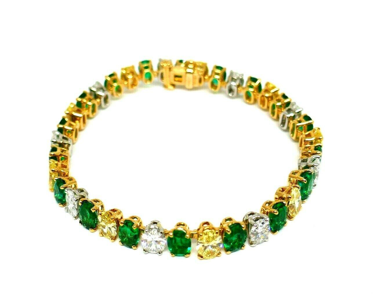 Oscar Heyman Vintage Yellow Gold Platinum Diamond Emerald Tennis Bracelet In Excellent Condition In Beverly Hills, CA