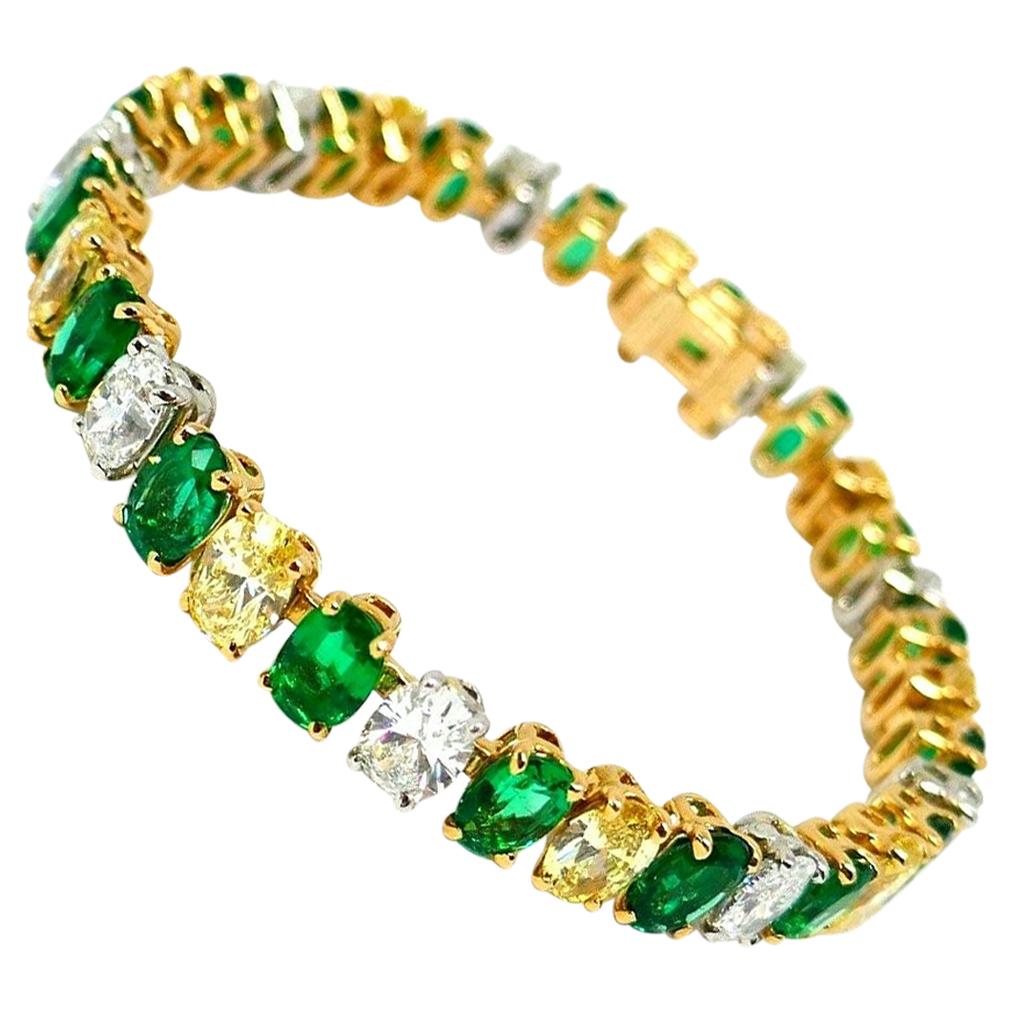 Oscar Heyman Vintage Yellow Gold Platinum Diamond Emerald Tennis Bracelet