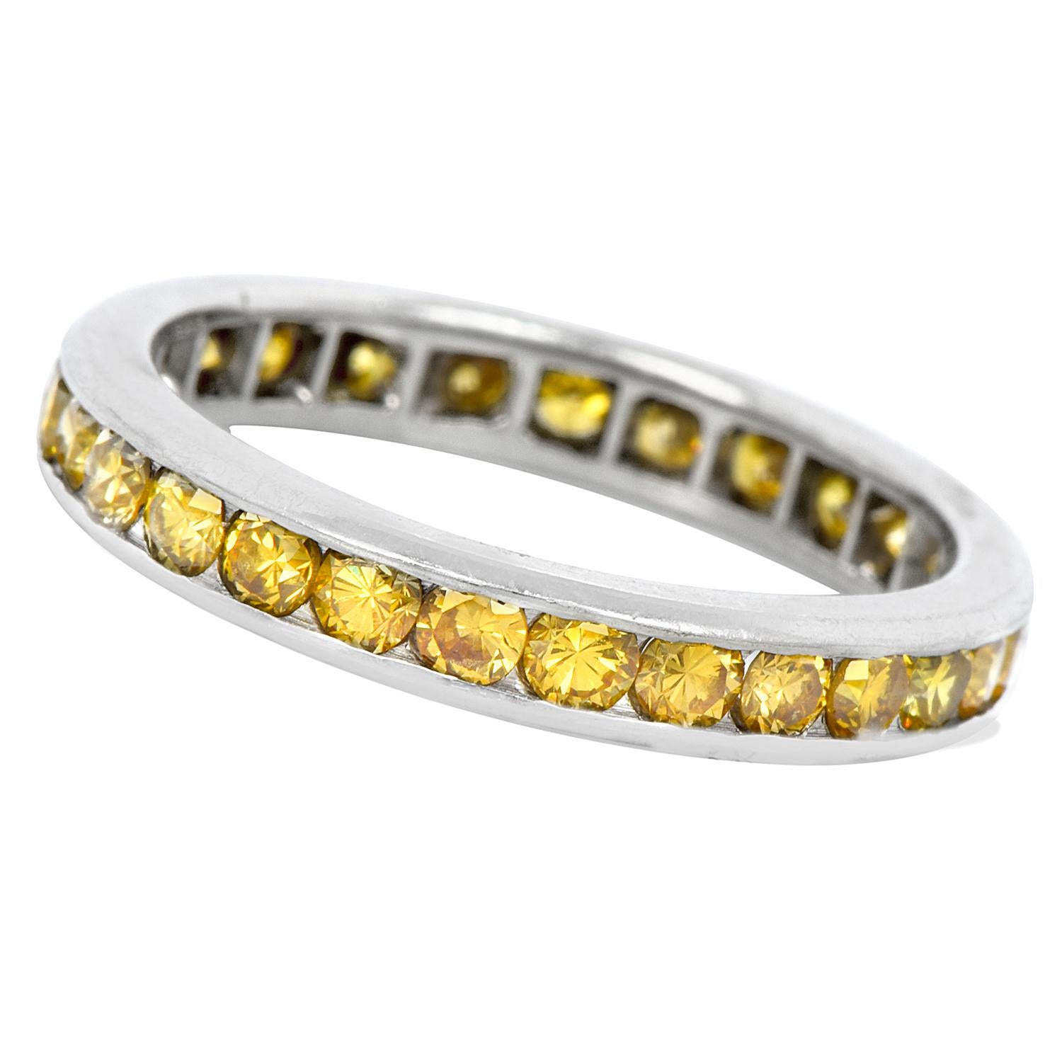 Art Deco Oscar Heyman Vivid Yellow Diamond Platinum Band Ring For Sale