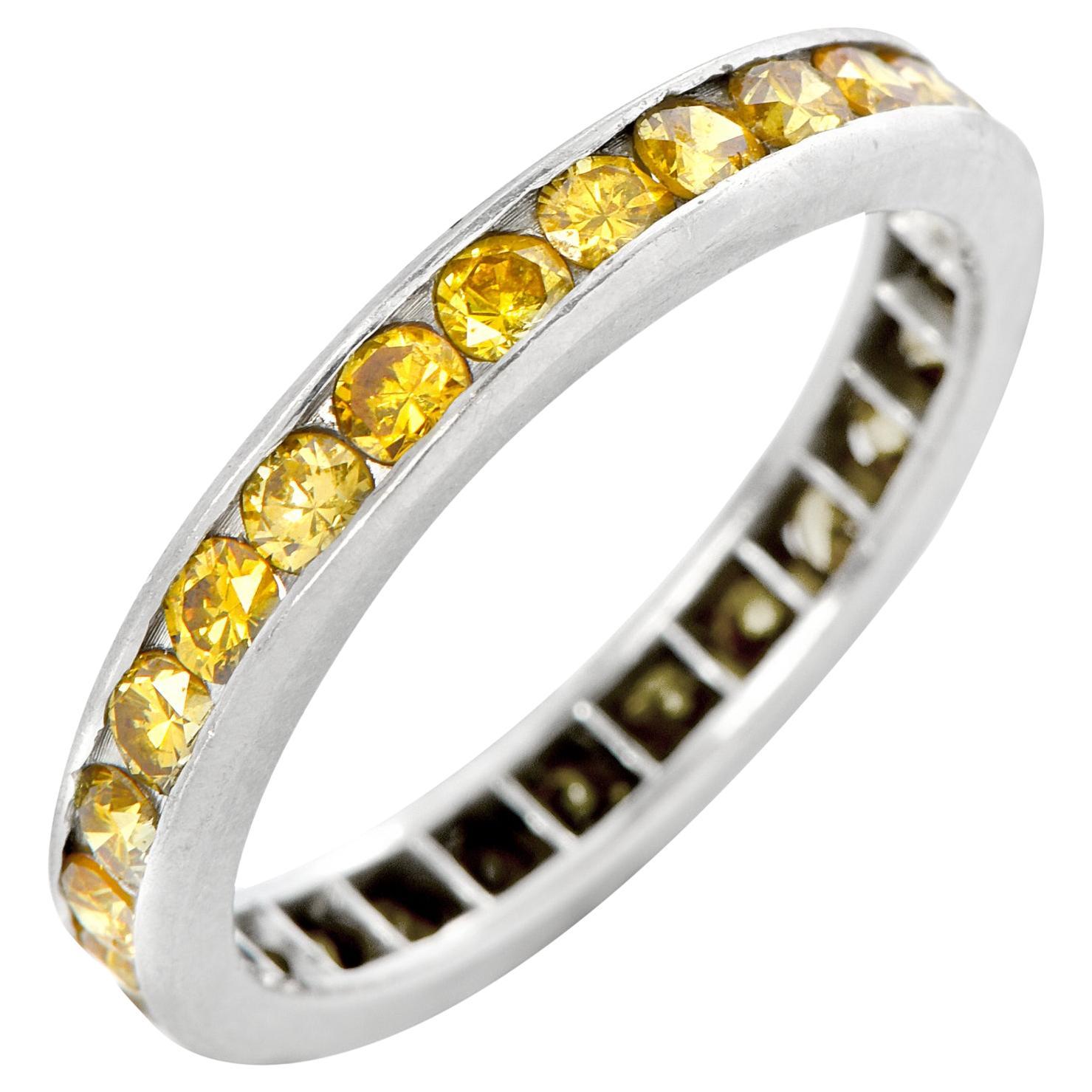 Oscar Heyman Vivid Yellow Diamond Platinum Band Ring For Sale