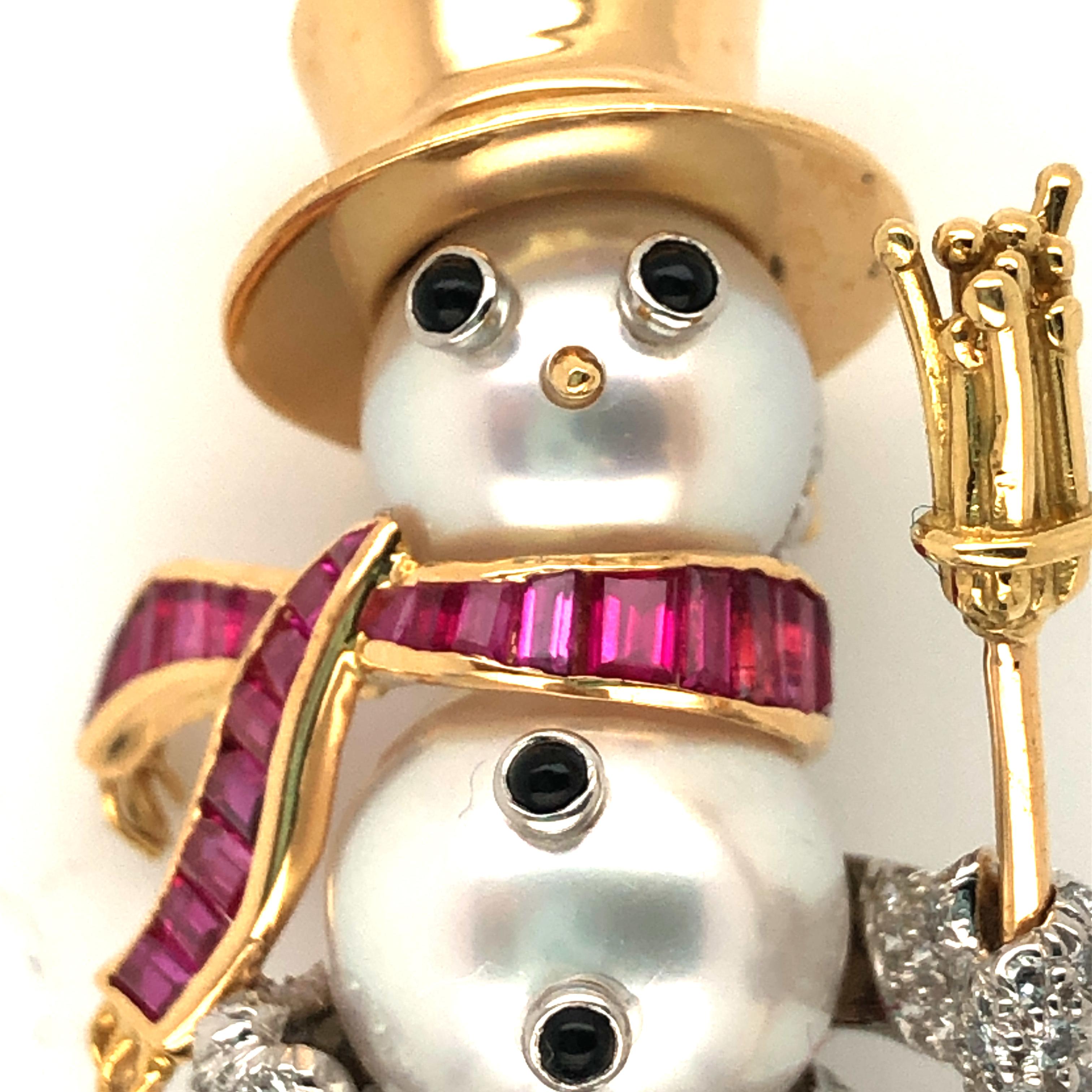 Contemporary Oscar Heyman Well-Dressed Gemstone Snowman Brooch (Special Order) For Sale