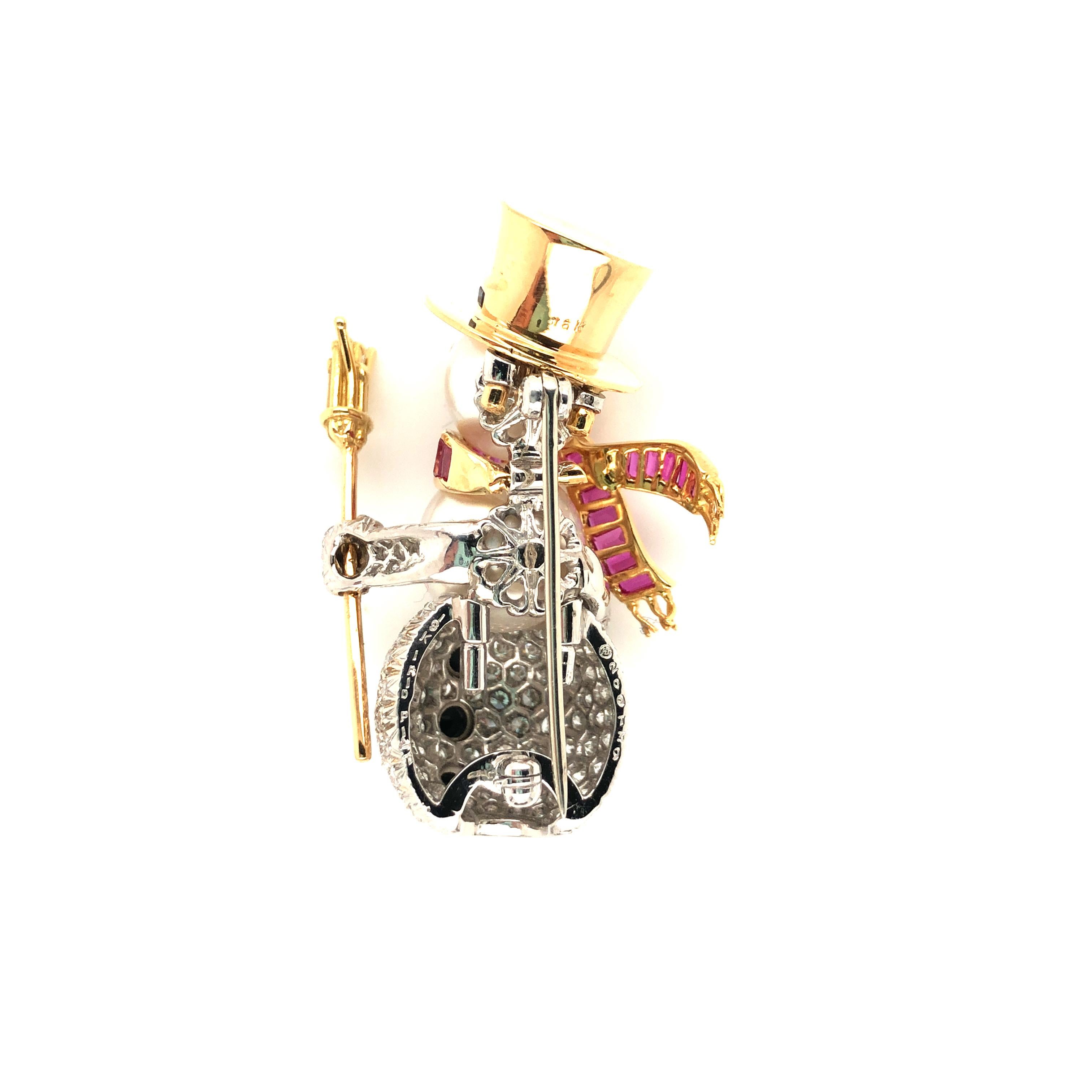 Emerald Cut Oscar Heyman Well-Dressed Gemstone Snowman Brooch (Special Order) For Sale