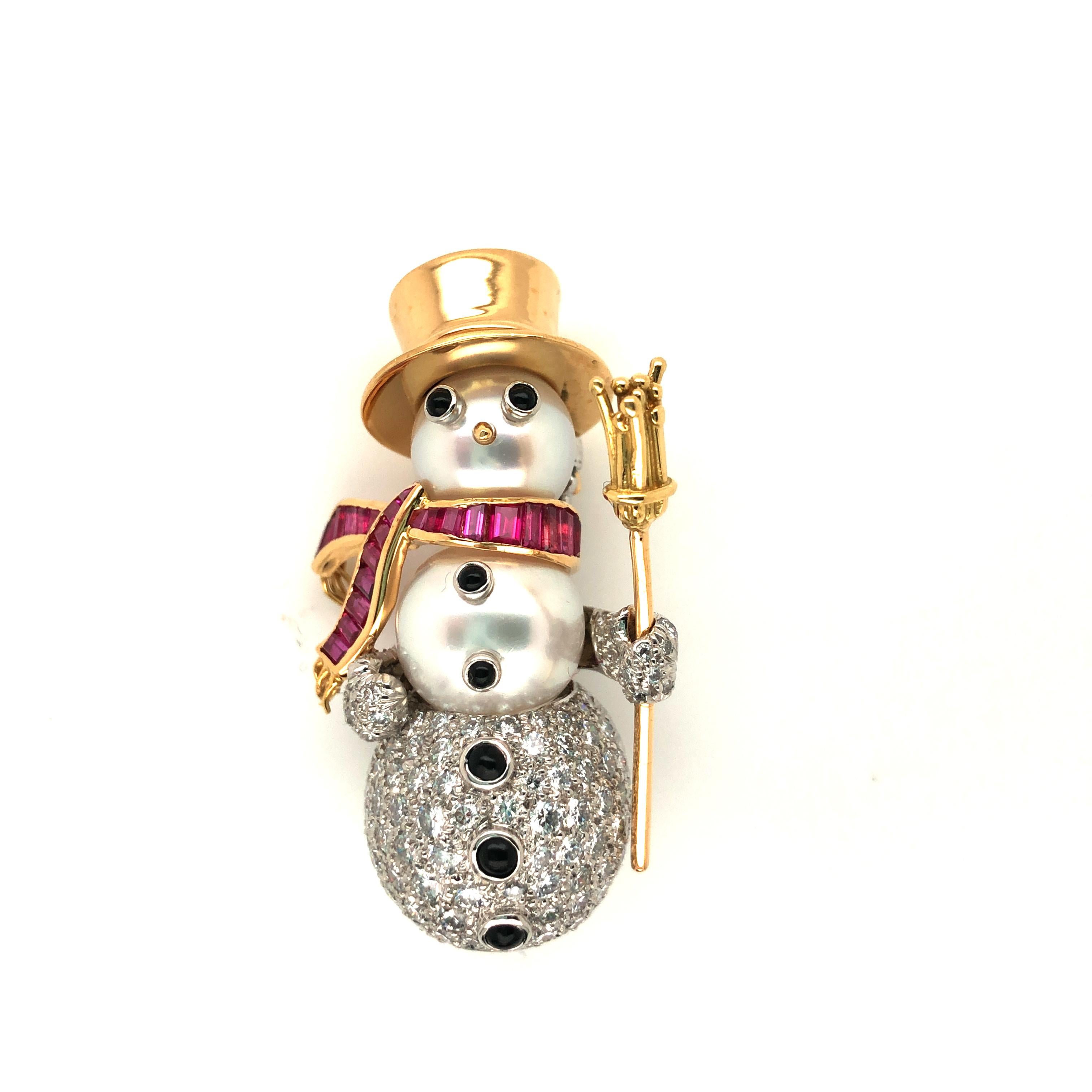 Oscar Heyman Well-Dressed Gemstone Snowman Brooch (Special Order) For Sale 1