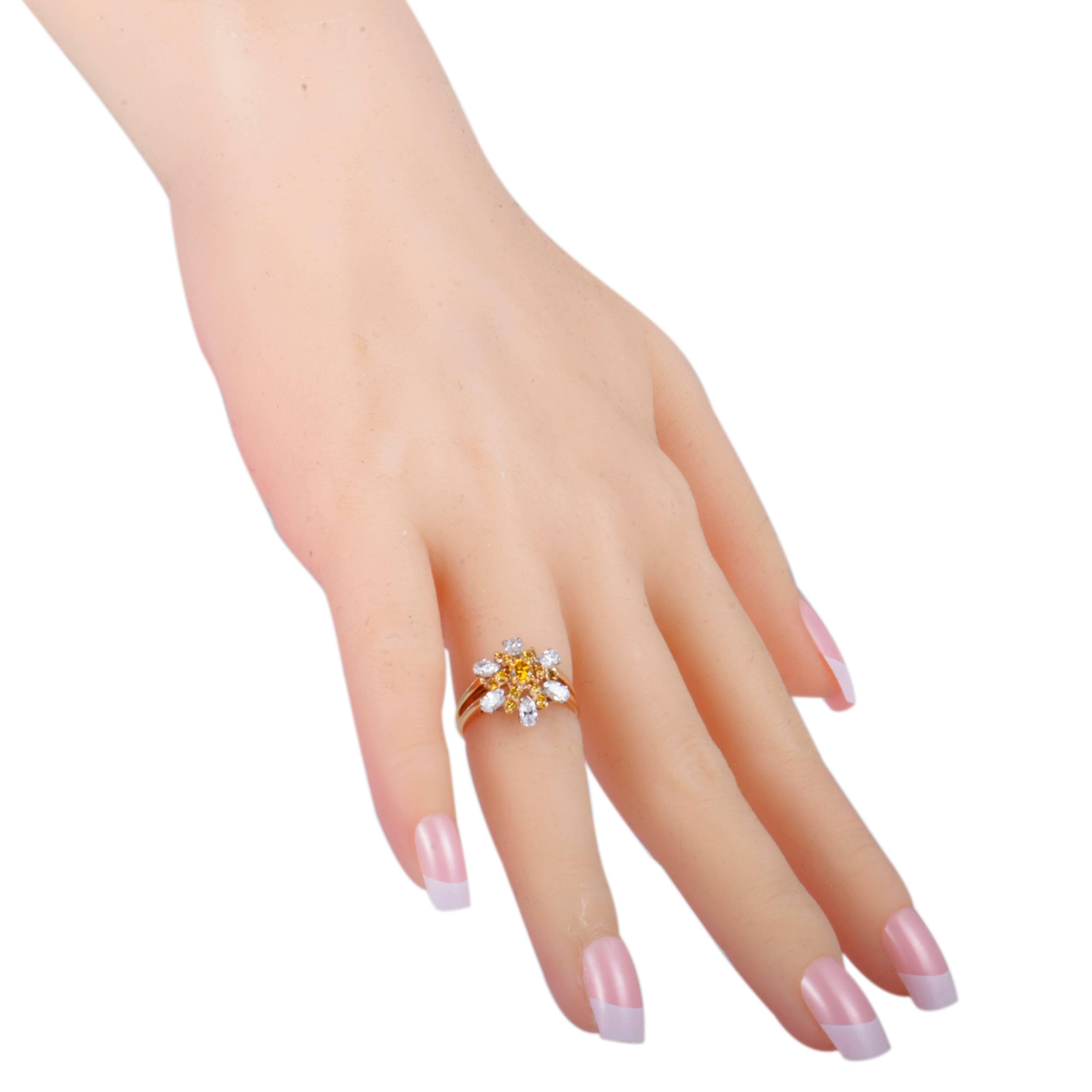Women's Oscar Heyman White and Yellow Diamond Yellow and White Gold Flower Ring