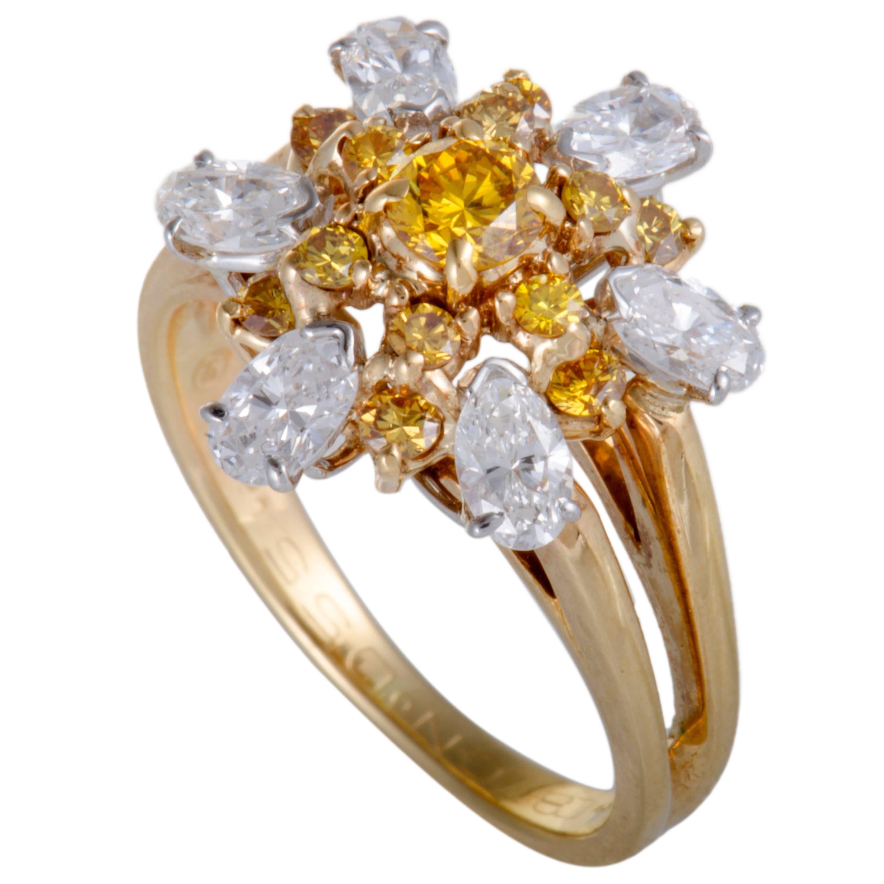 Oscar Heyman White and Yellow Diamond Yellow and White Gold Flower Ring
